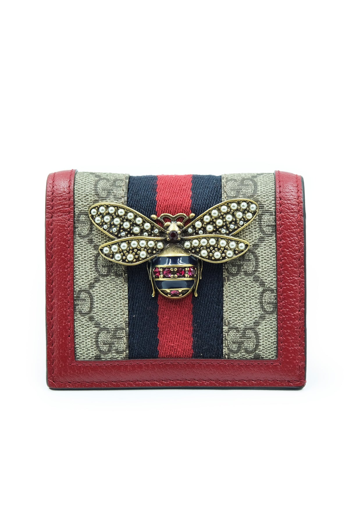 Gucci Red and Blue Queen Bee Supreme Pattern Wallet