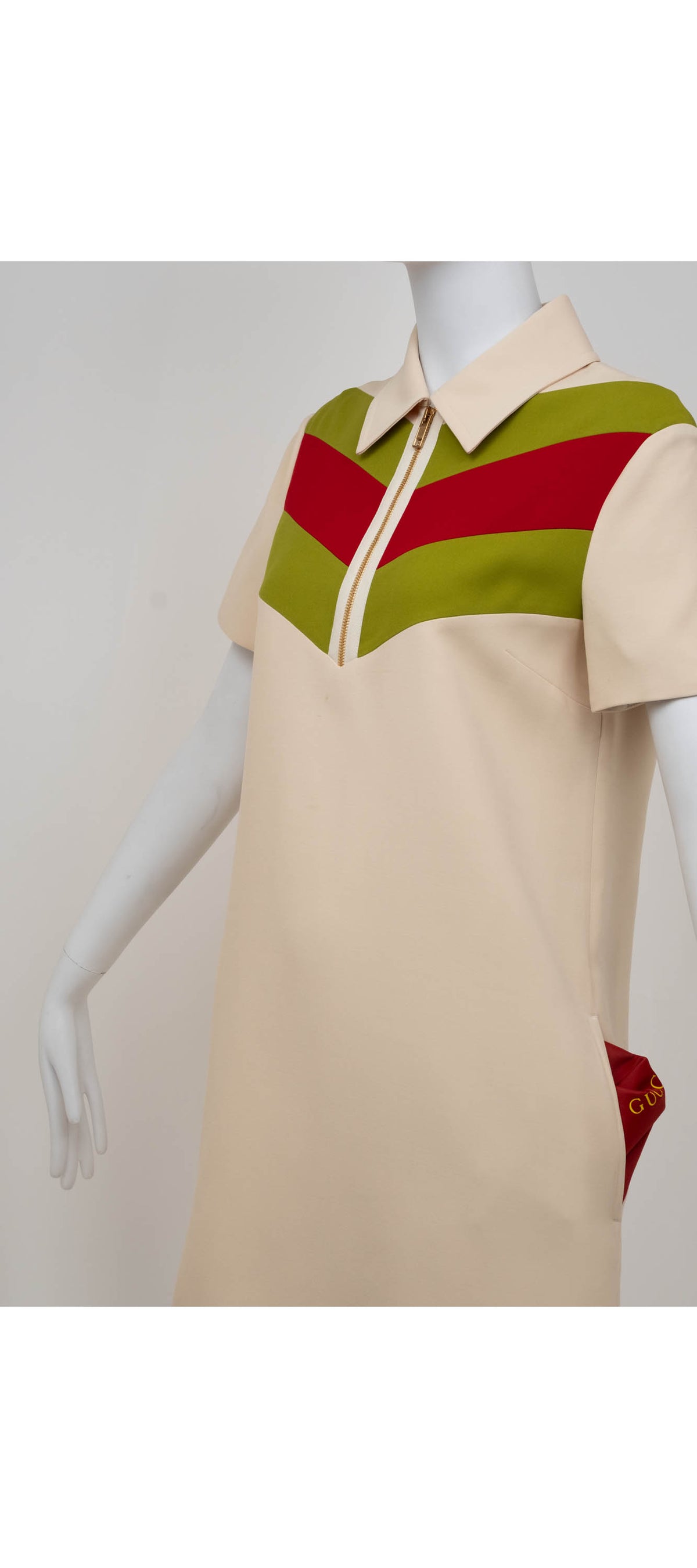 Gucci Gardenia Red and Green 1/2 Zip Polo Mini Dress Size 42/6