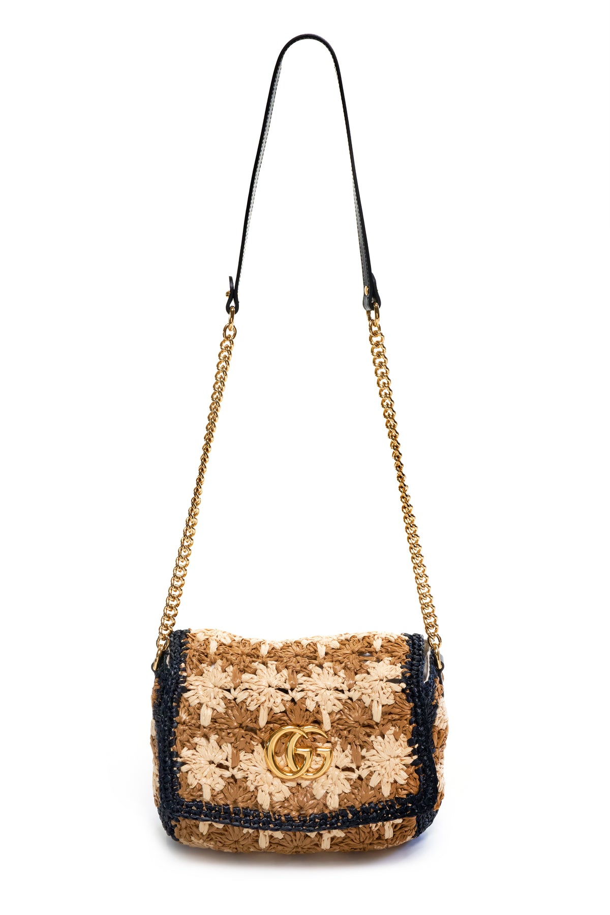 Gucci Raffia Black and Tan Crossbody Purse