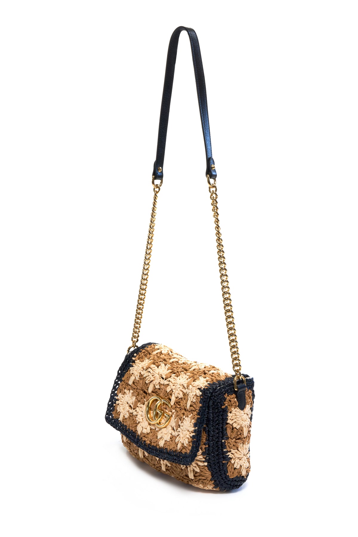 Gucci Raffia Black and Tan Crossbody Purse