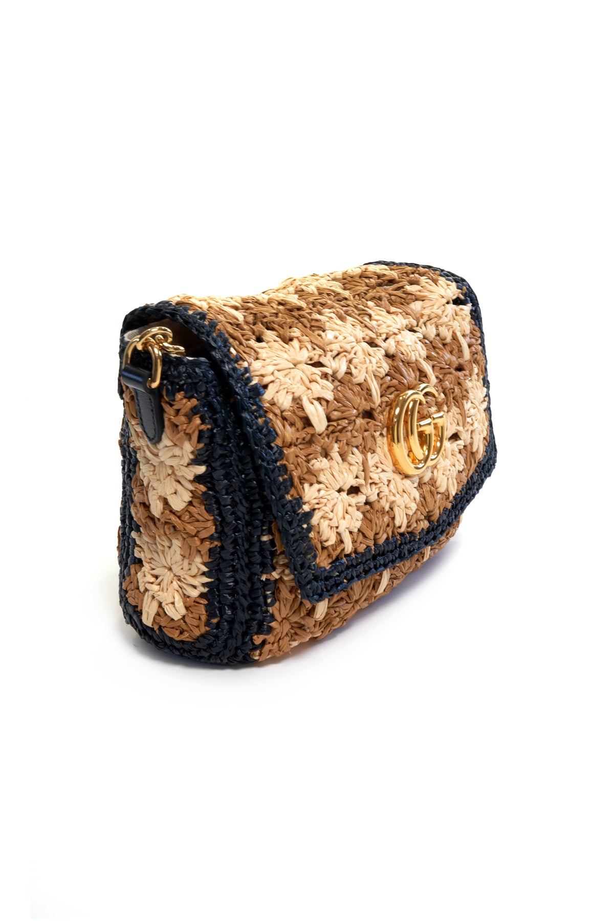 Gucci Raffia Black and Tan Crossbody Purse