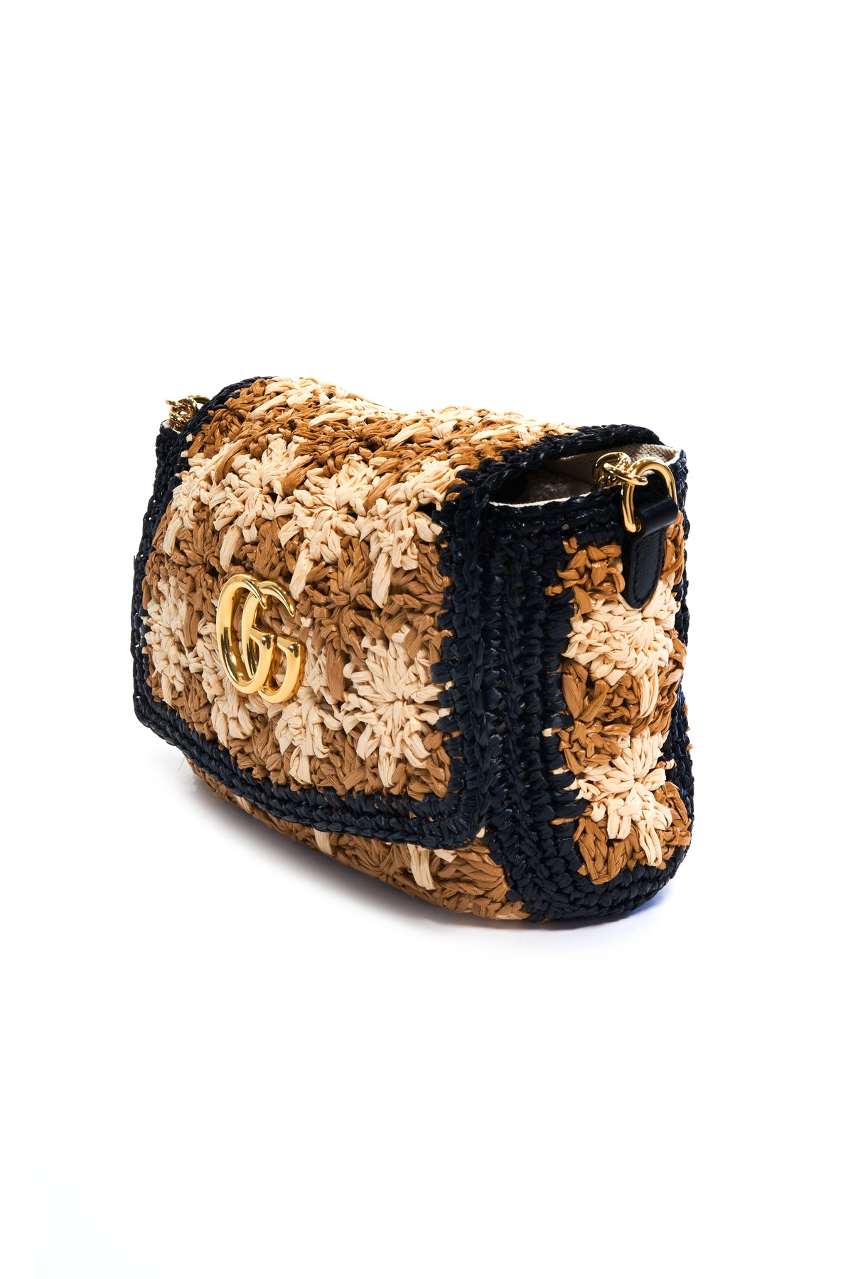 Gucci Raffia Black and Tan Crossbody Purse