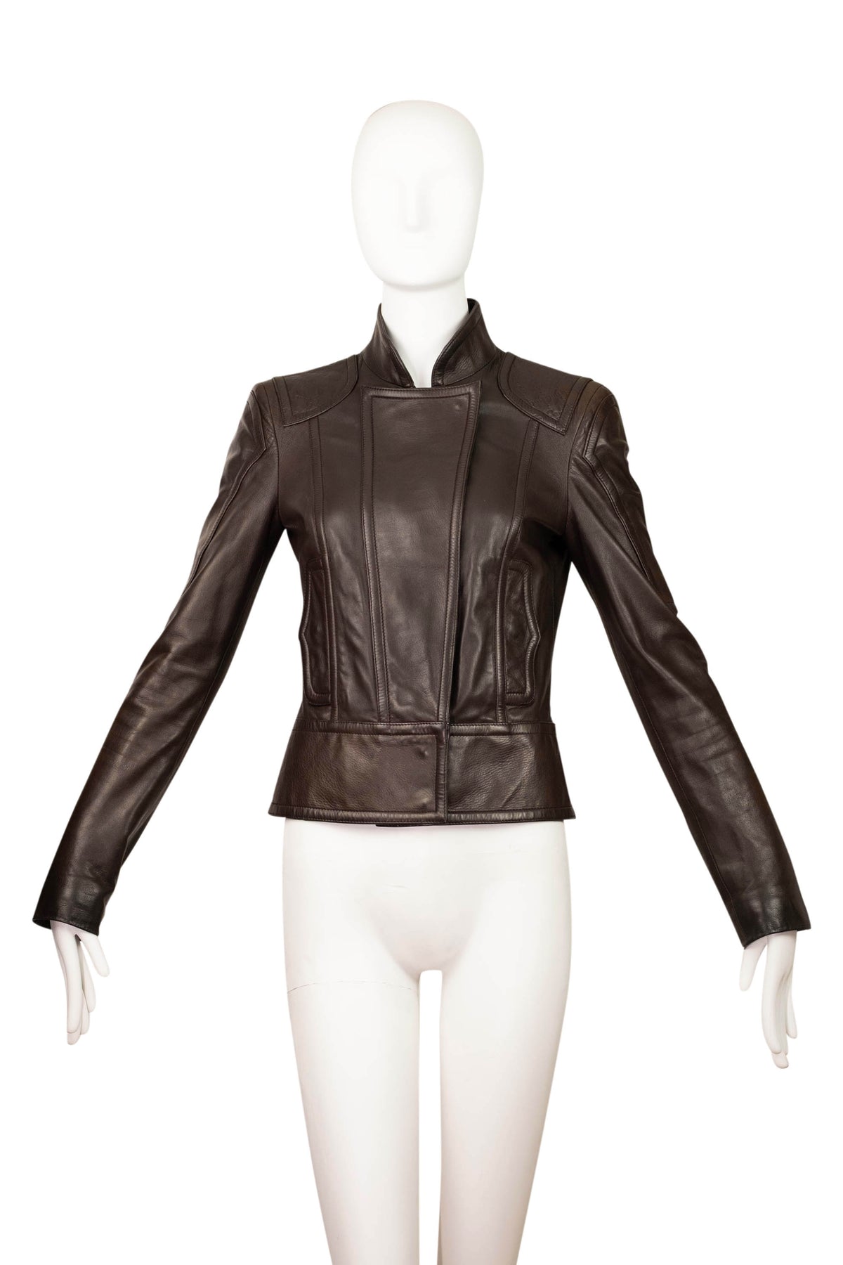 Gucci by Tom Ford Brown Leather Moto Jacket Size 40/4