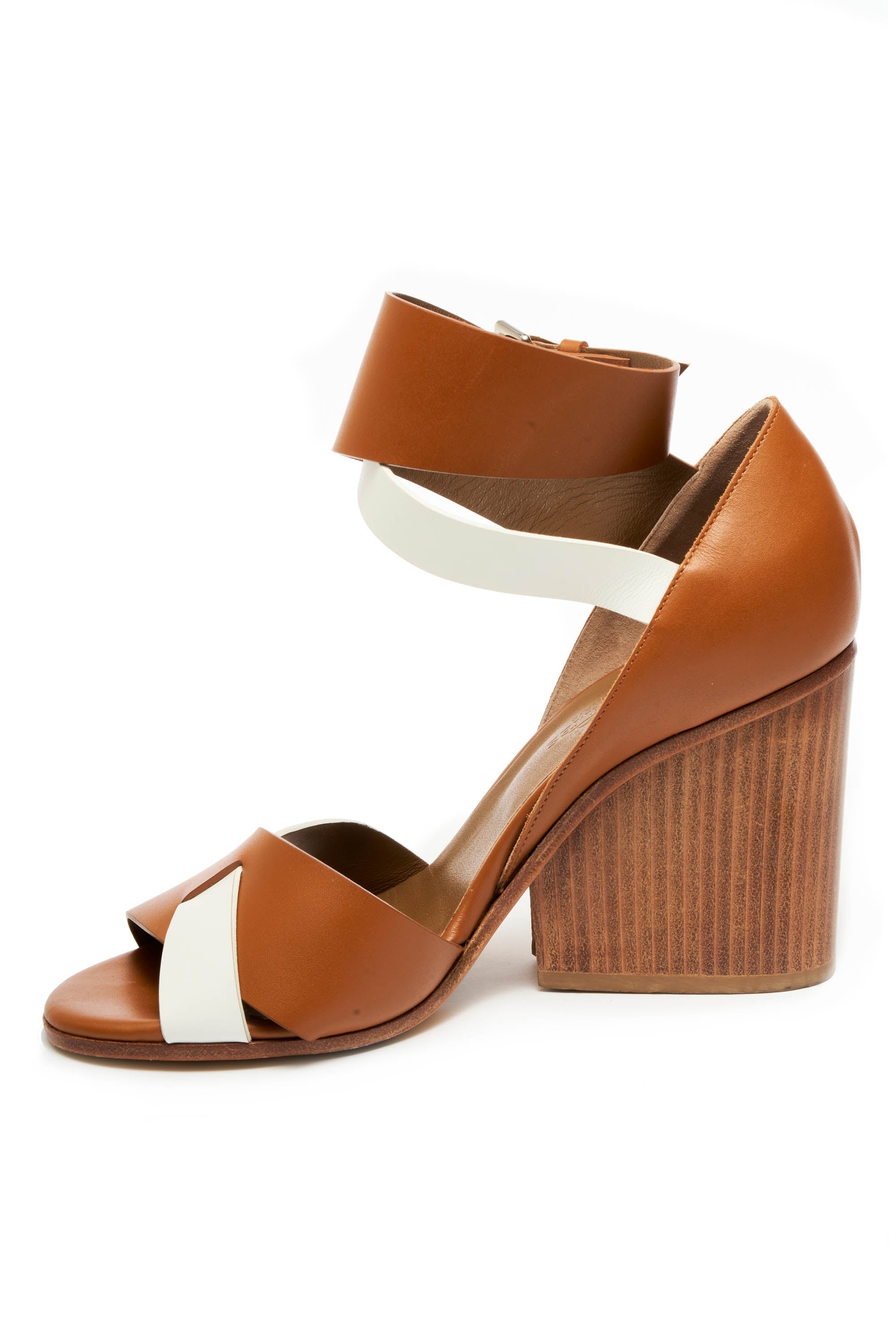 Hermes Cream and Tan Wooden Wedge Sandals Size 37