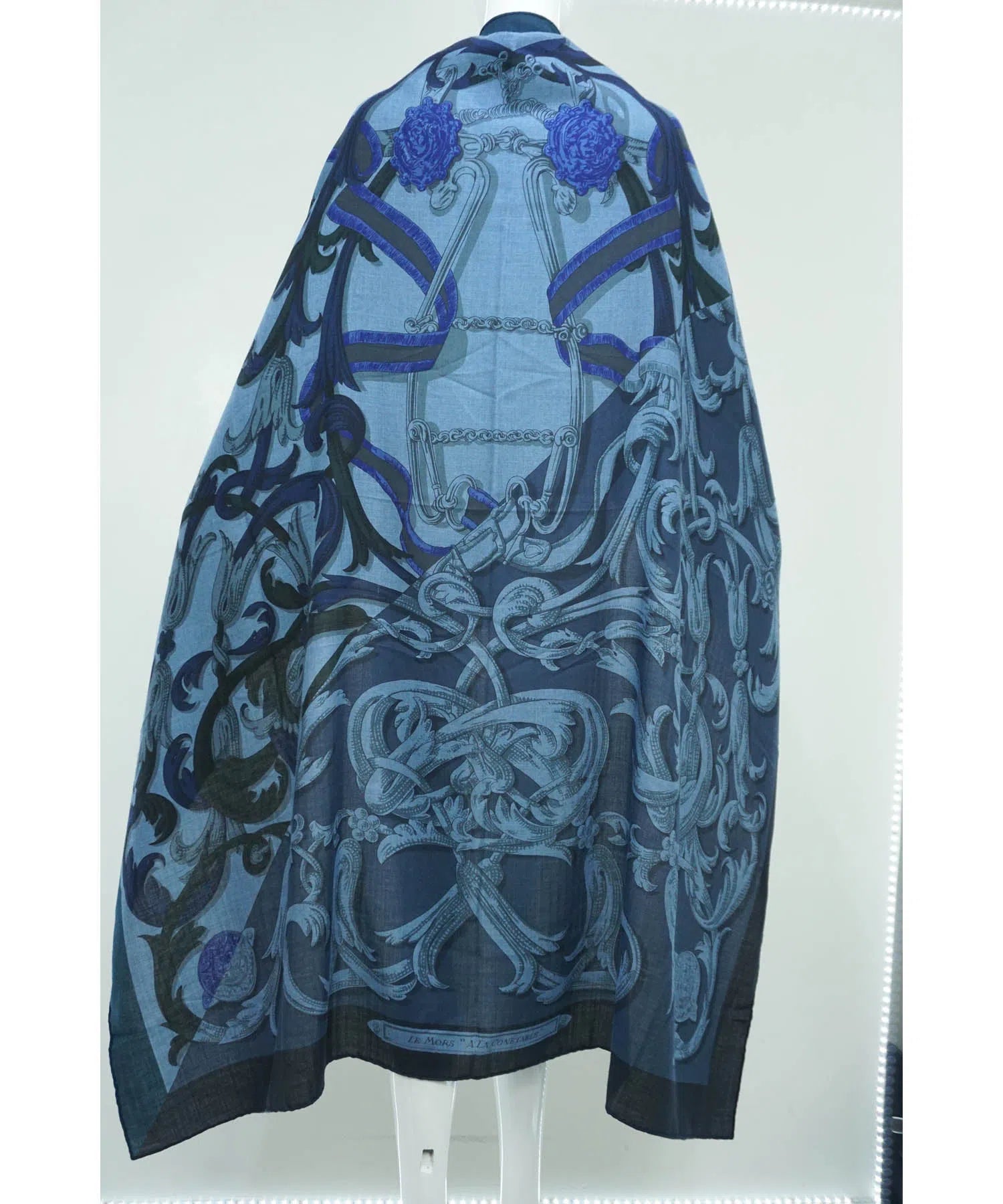 Hermès "Le Mors a la Conetable" Charcoal Silk Cashmere Shawl Size 140 cm