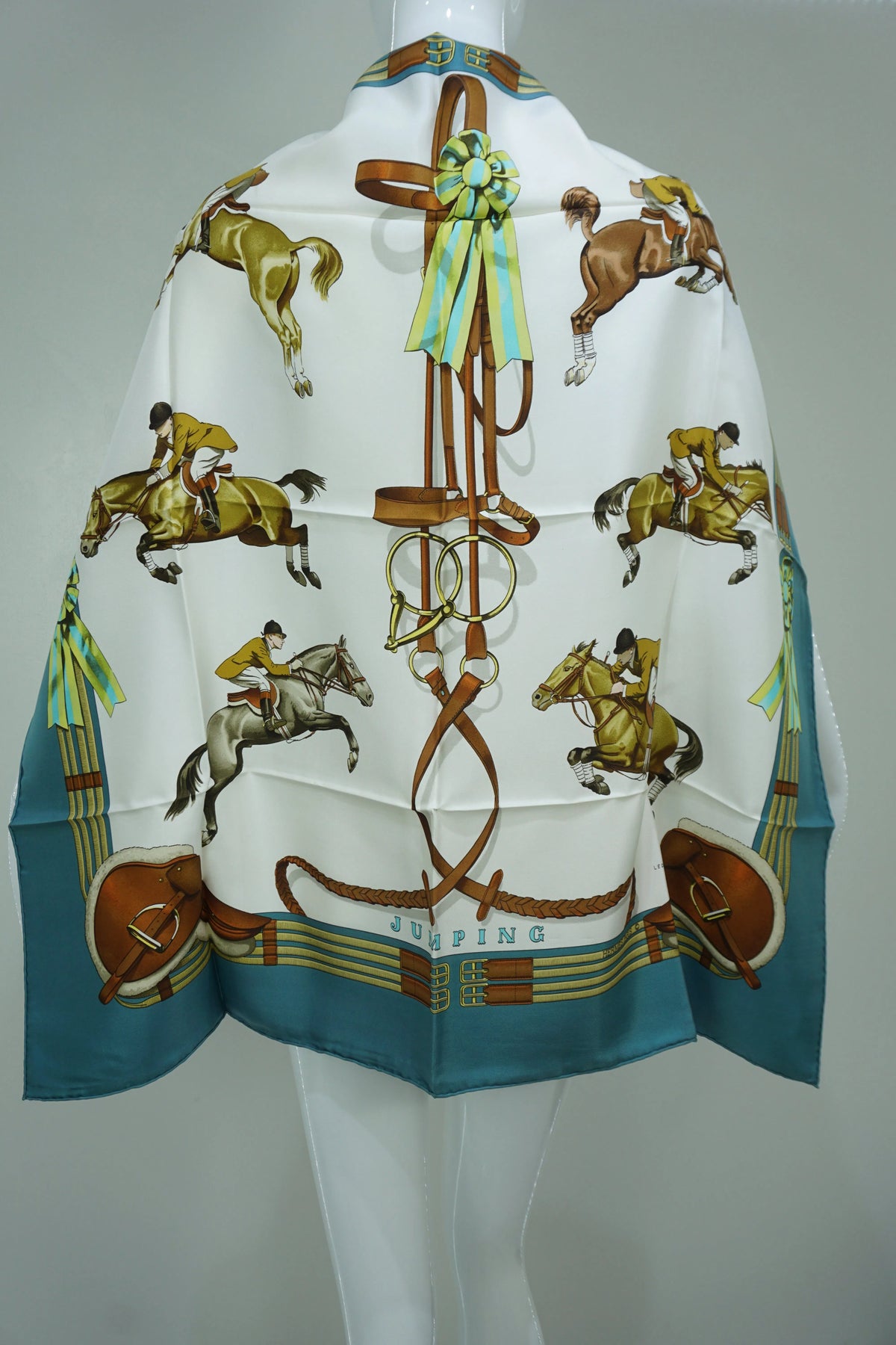 Hermès Light Blue and Brown Jumping Horse Scarf 90cm