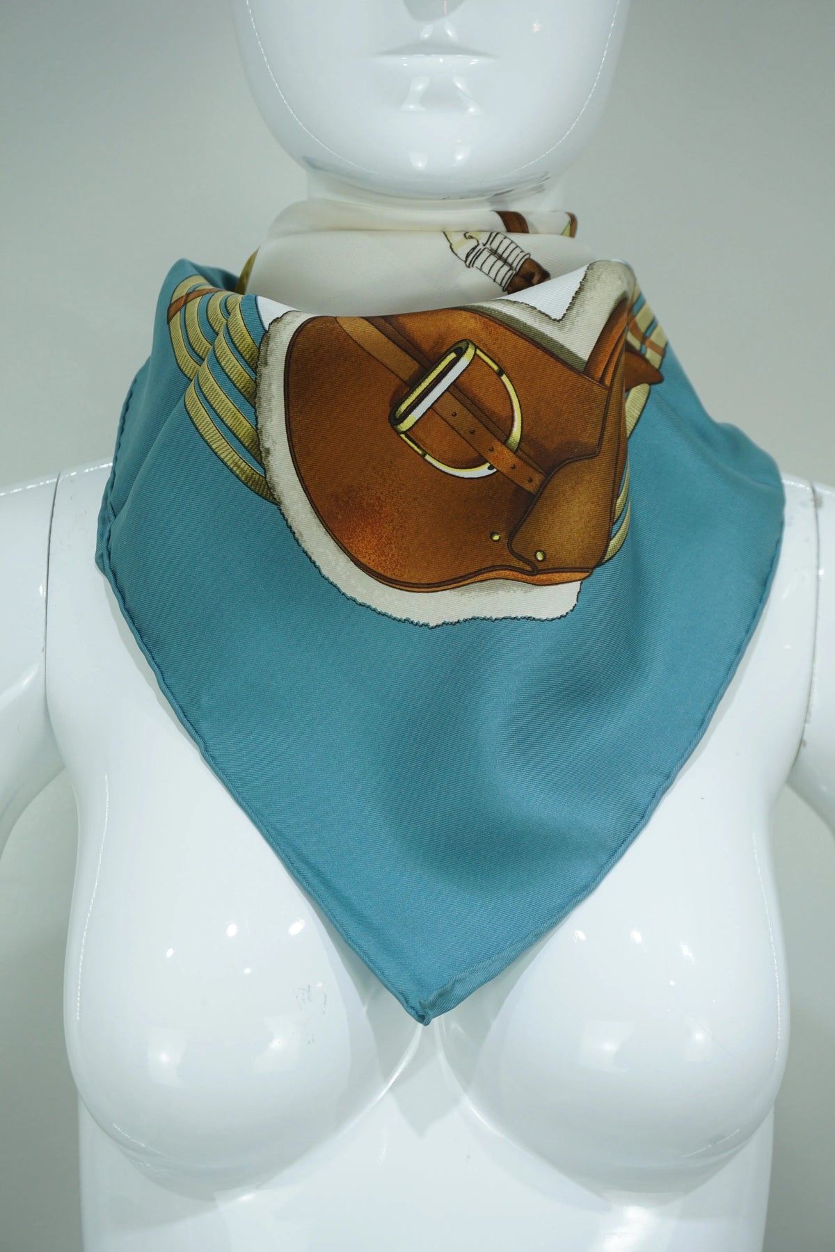 Hermès Light Blue and Brown Jumping Horse Scarf 90cm