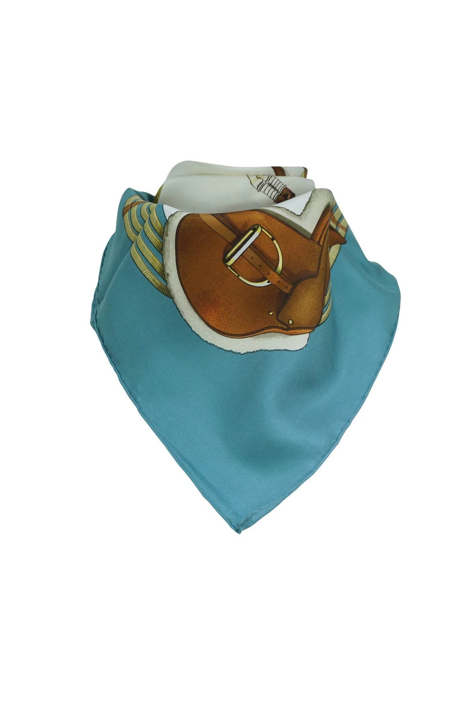 Hermès Light Blue and Brown Jumping Horse Scarf 90cm