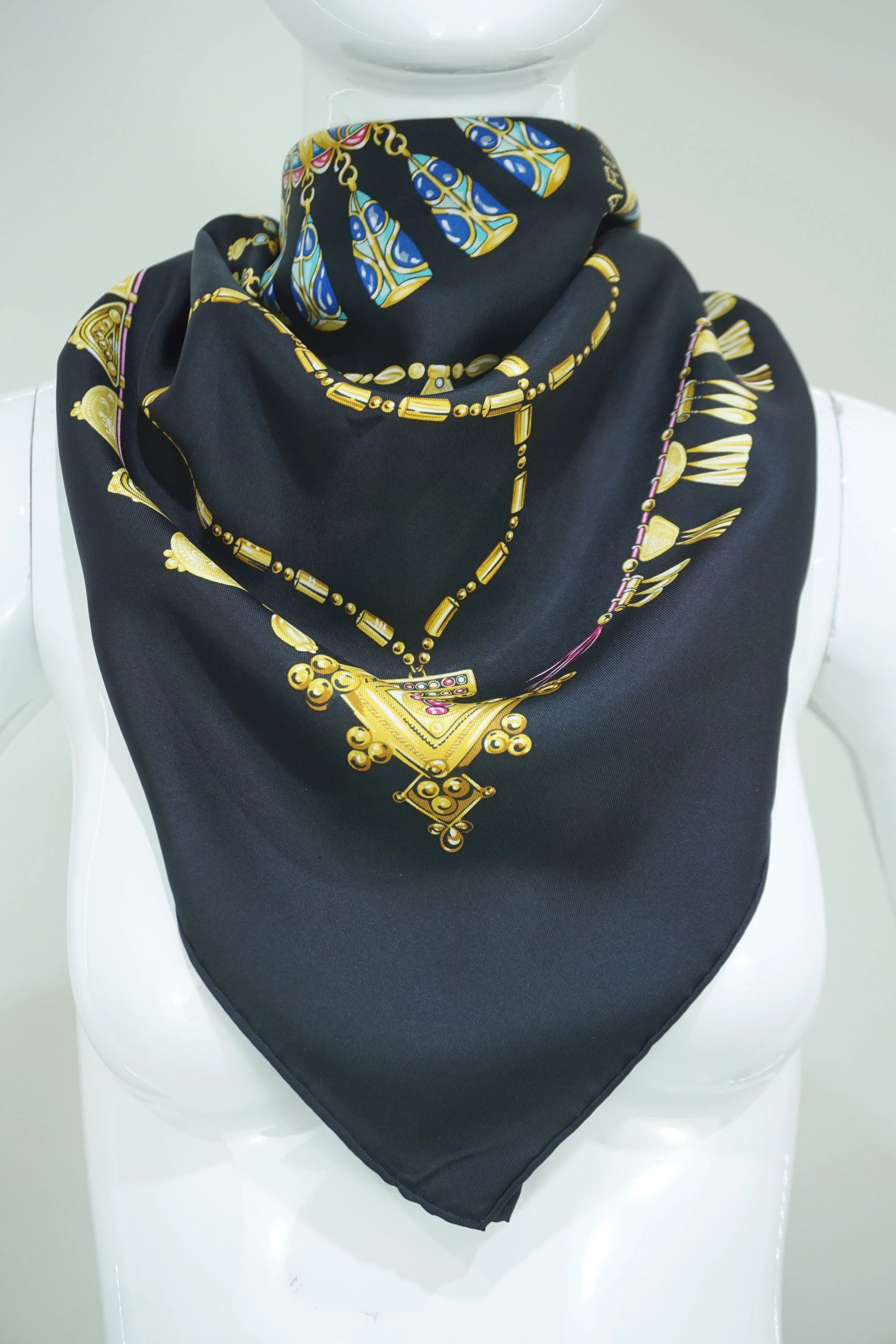 Hermès Parures Des Sables Black and Gold Silk Scarf 90cm