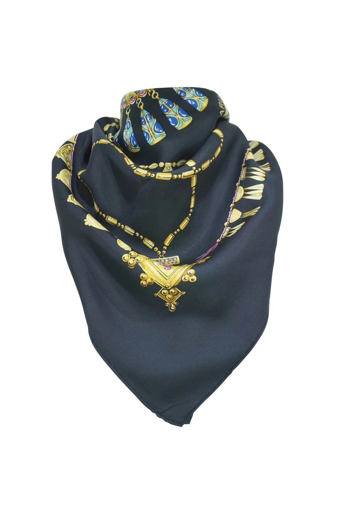 Hermès Parures Des Sables Black and Gold Silk Scarf 90cm