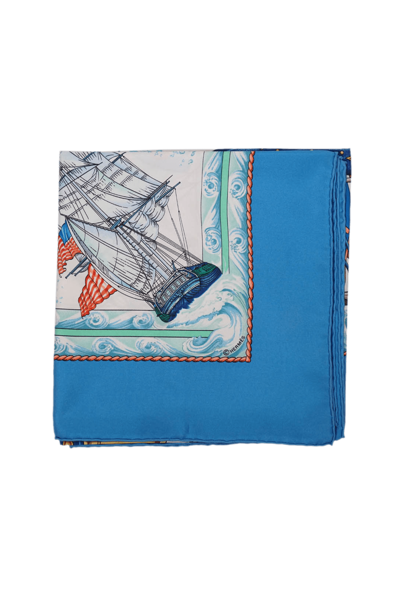 Hermes Silk Scarf Blue Nautical "Vive le Vent" Pattern 90cm - Foxy Couture Carmel