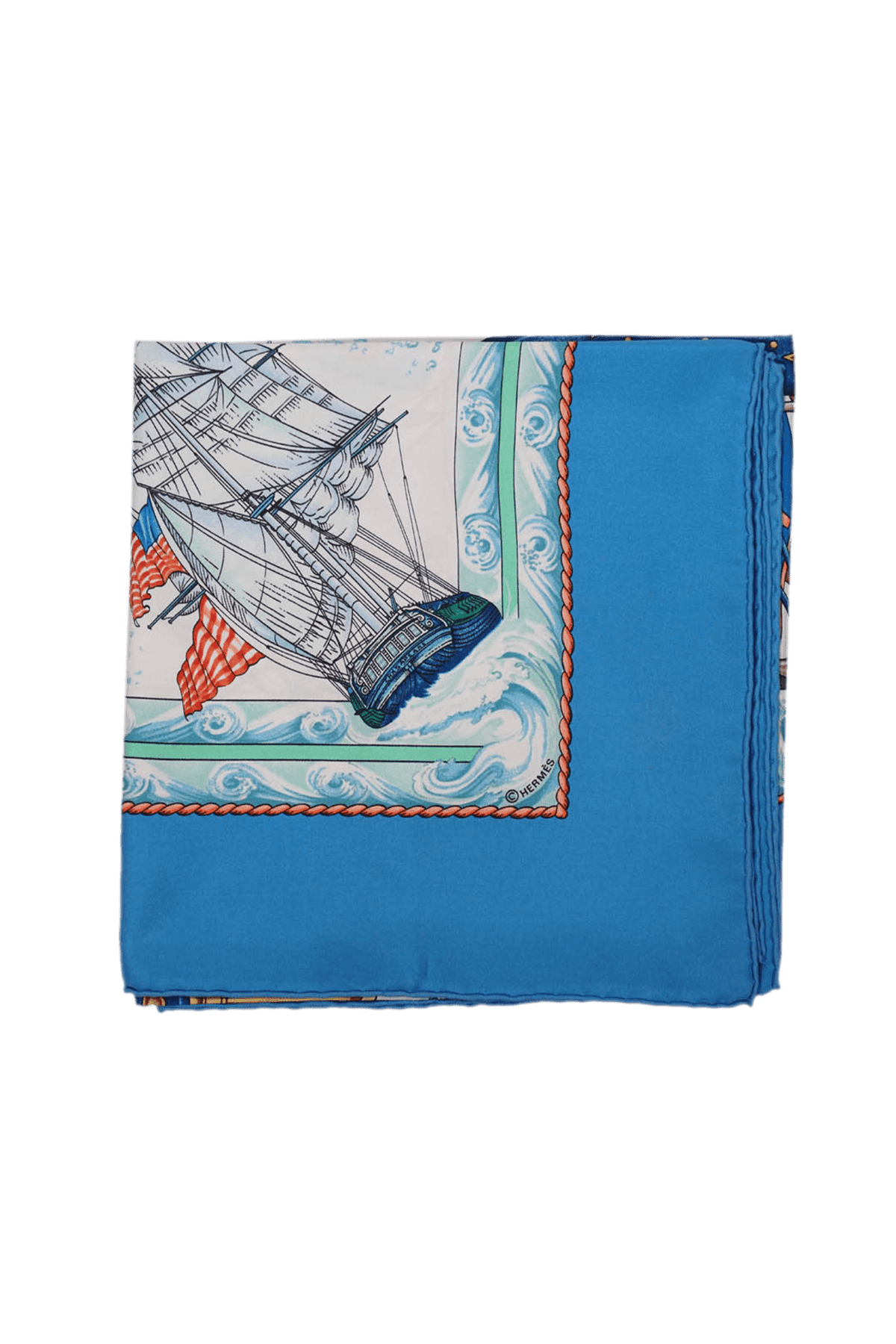 Hermes Silk Scarf Blue Nautical &quot;Vive le Vent&quot; Pattern 90cm