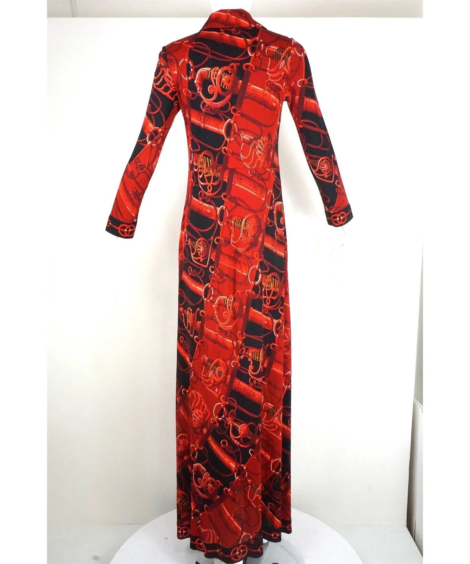 Hermès Vintage Cliquetis Print Silk Jersey Shirt Dress 1990's