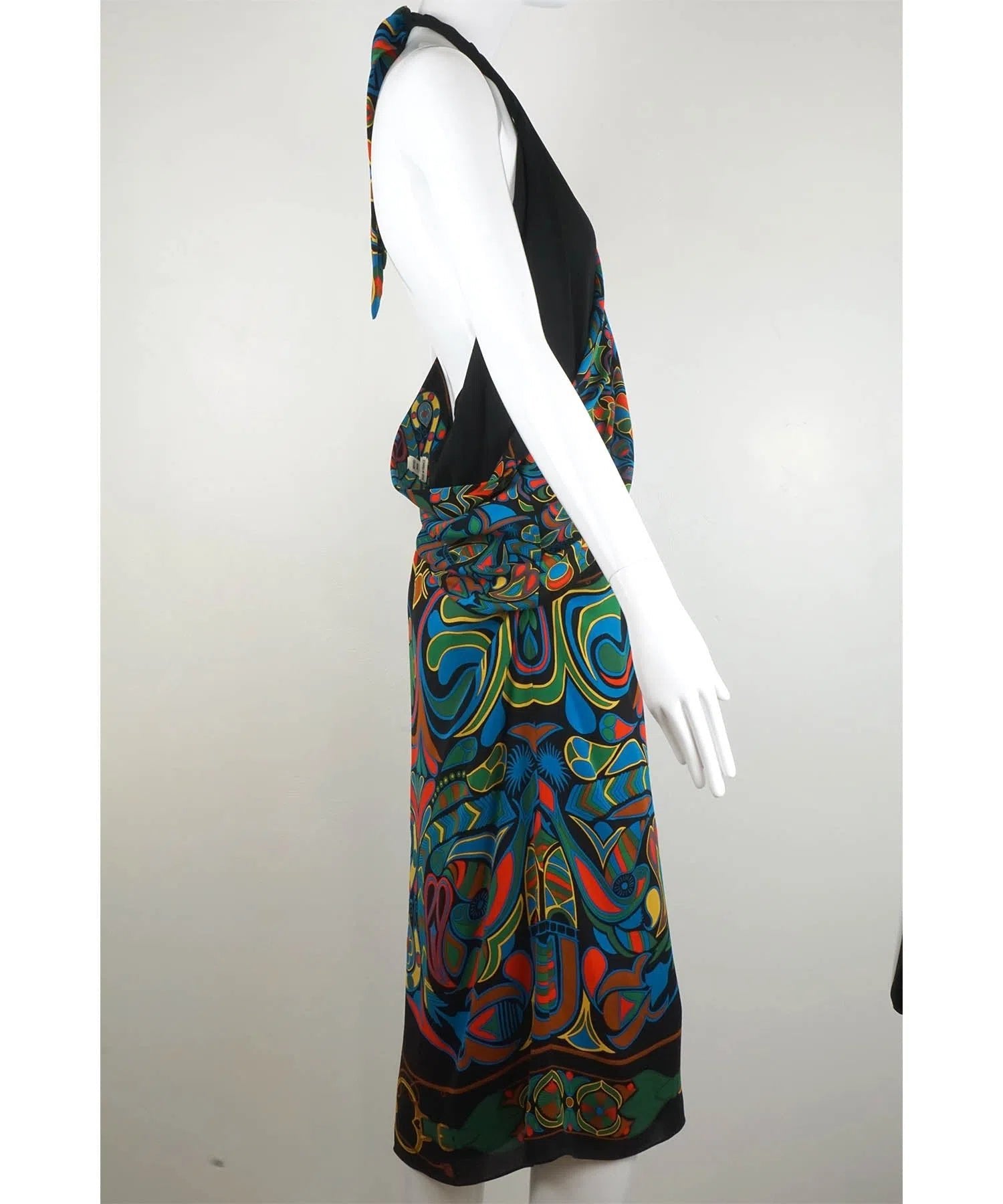 Hermès Vintage Multicolored Silk Scarf Halter Dress 1990's - Foxy