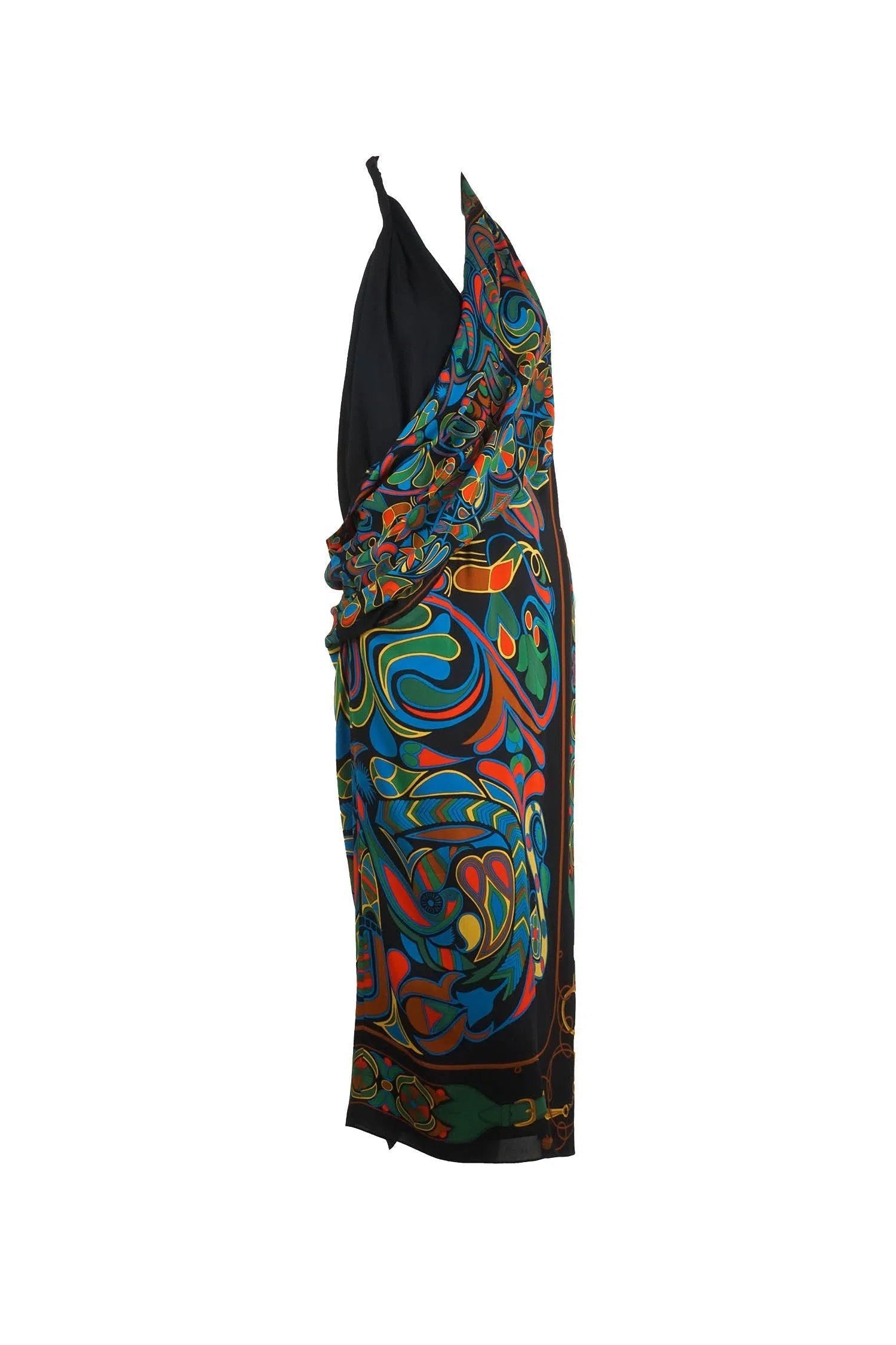 Hermès Vintage Multicolored Silk Scarf Halter Dress 1990's