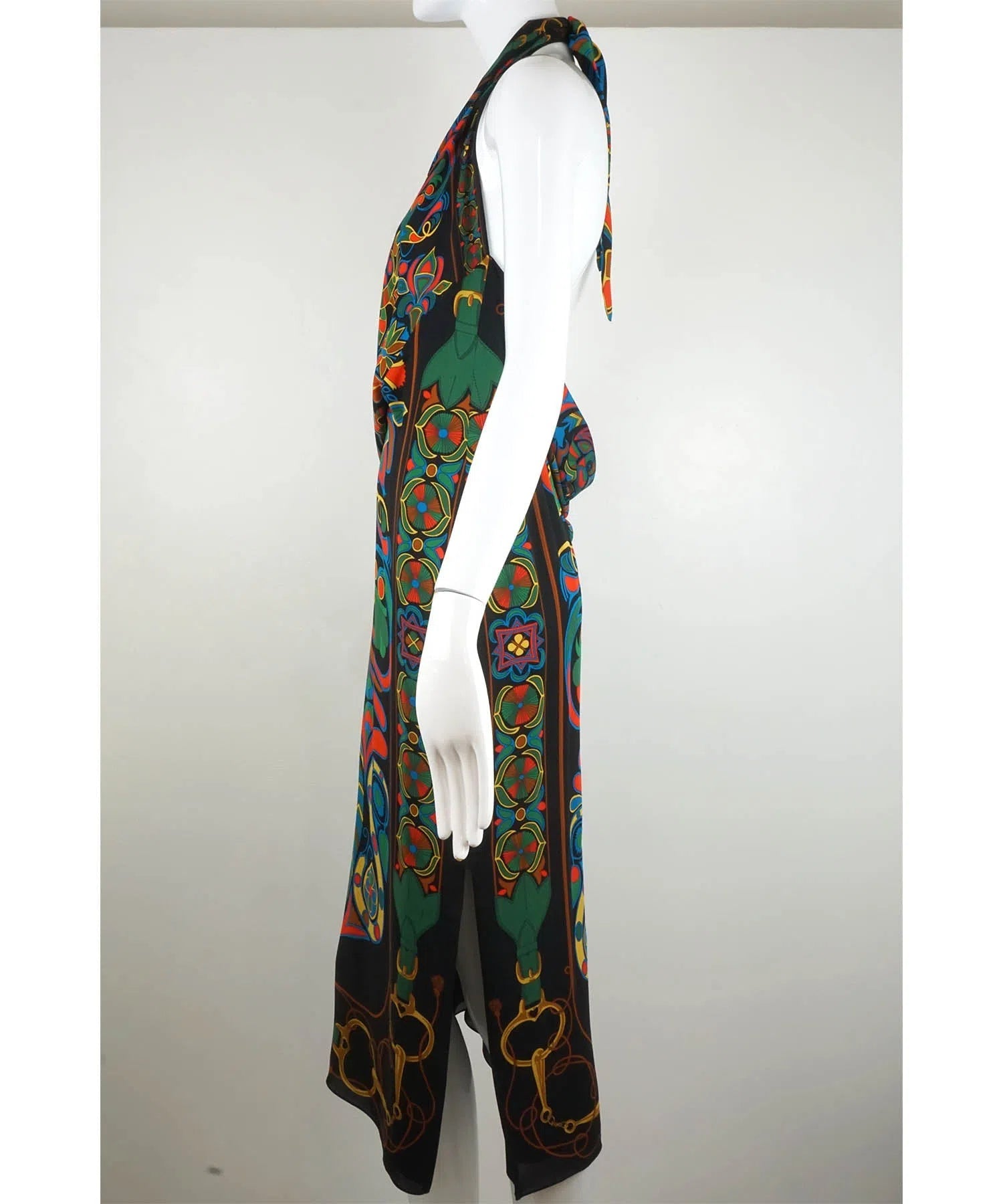 Hermès Vintage Multicolored Silk Scarf Halter Dress 1990's - Foxy Couture Carmel