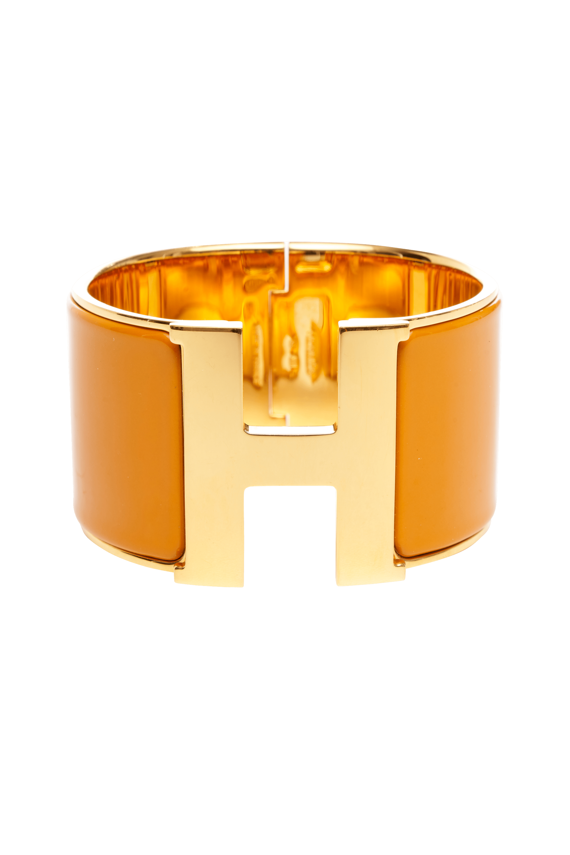 Hermes Yellow-Orange Wide Enamel Clic Clac H Bracelet Gold Plated