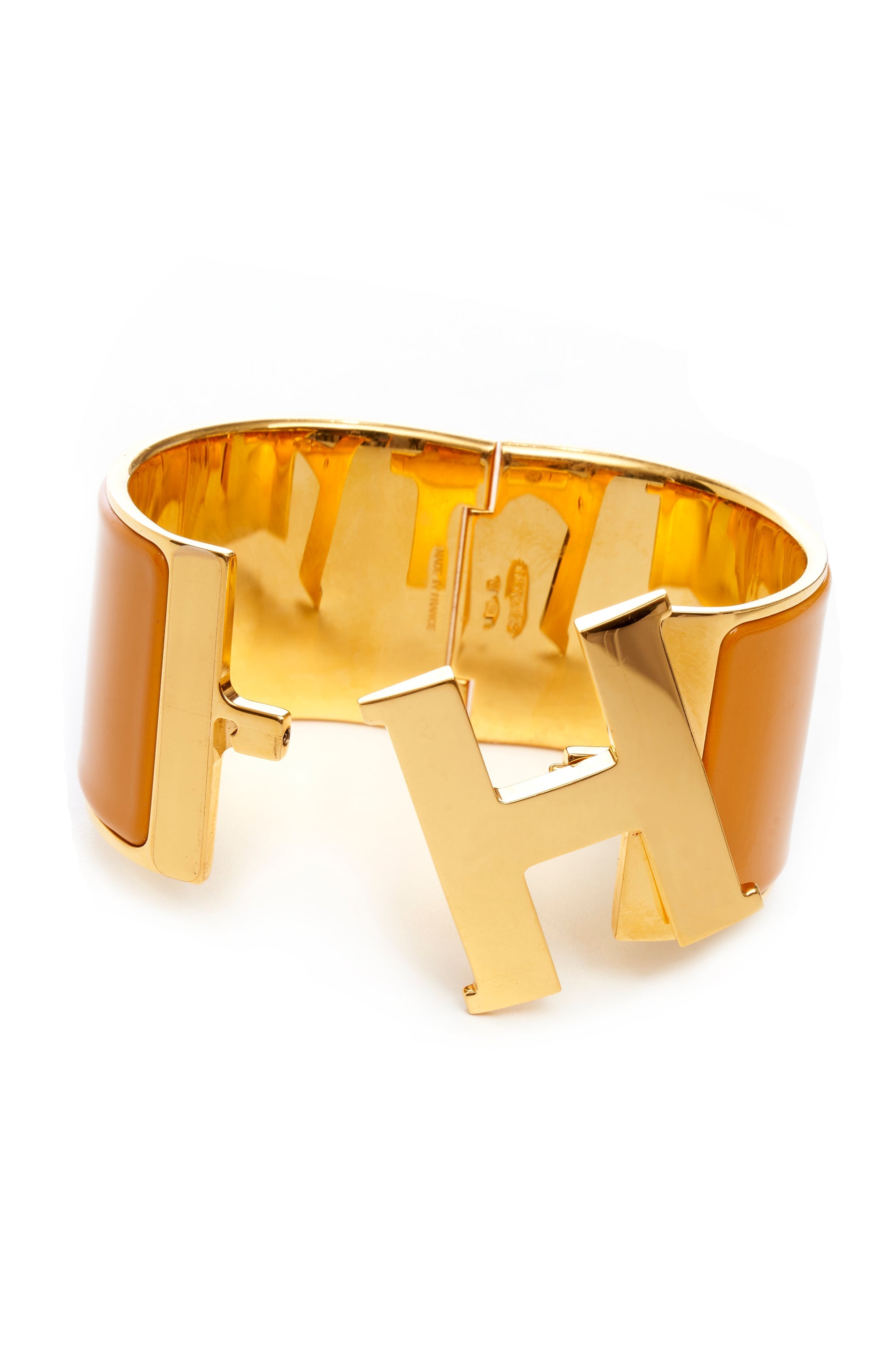 Hermes Yellow-Orange Wide Enamel Clic Clac H Bracelet Gold Plated