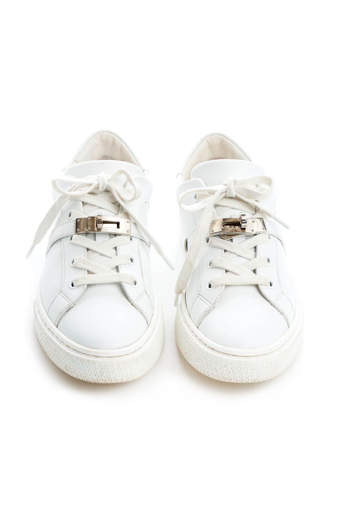 Hermes White Sneakers with Kelly Turn Clasp Size 37.5