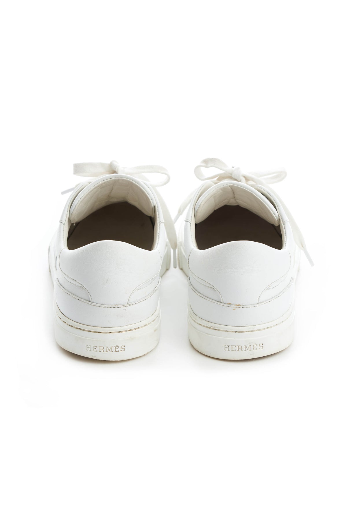 Hermes White Sneakers with Kelly Turn Clasp Size 37.5