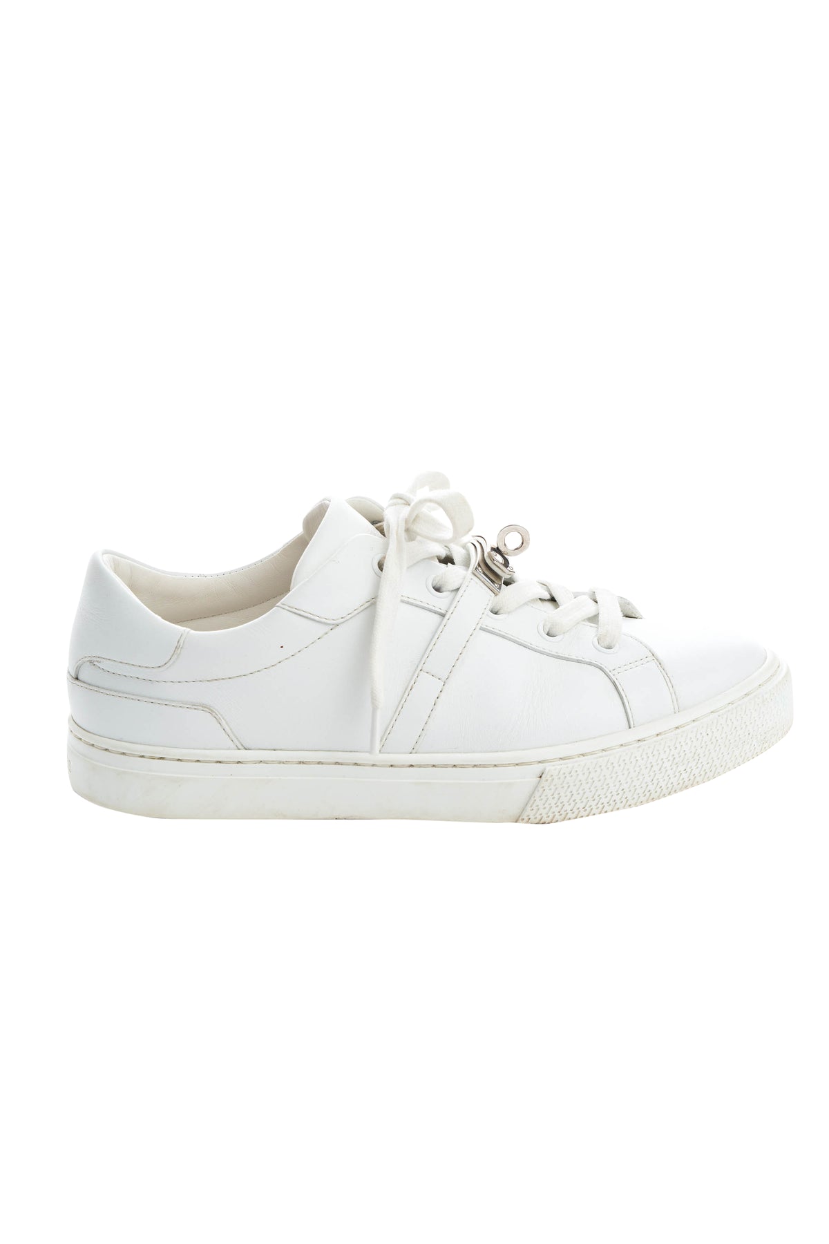 Hermes White Sneakers with Kelly Turn Clasp Size 37.5