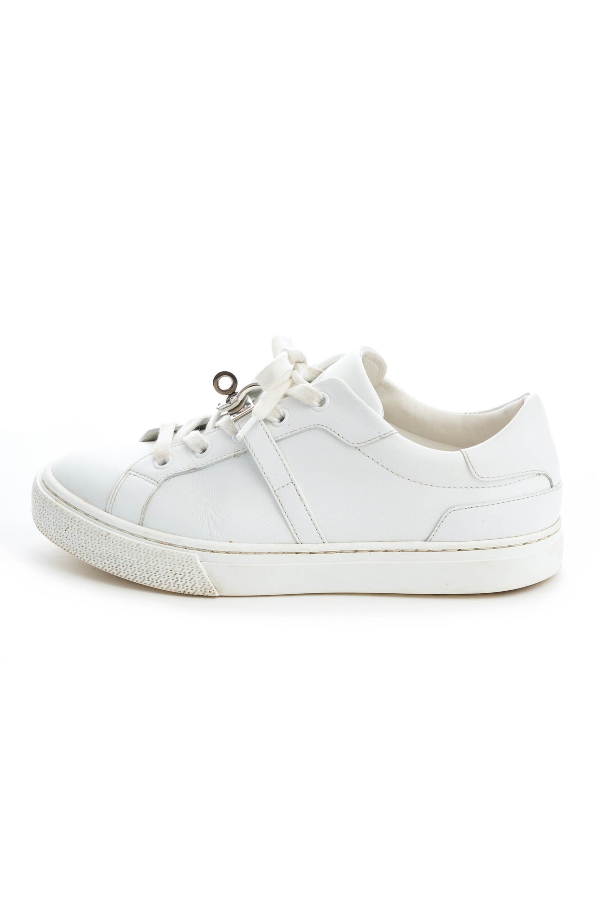 Hermes White Sneakers with Kelly Turn Clasp Size 37.5