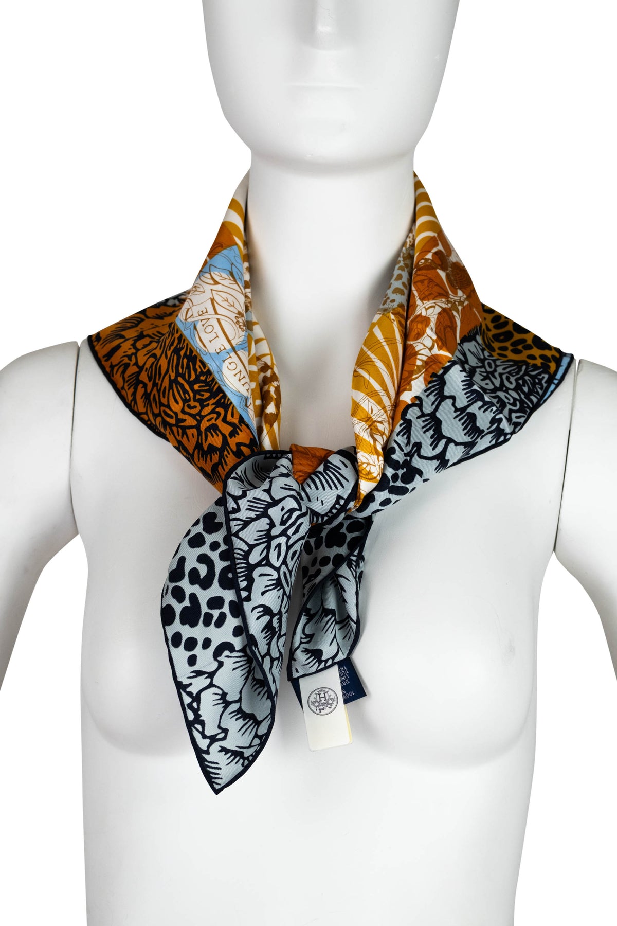 Hermes Brown and Orange Jardins Hiver Faivre Silk Scarf 90cm