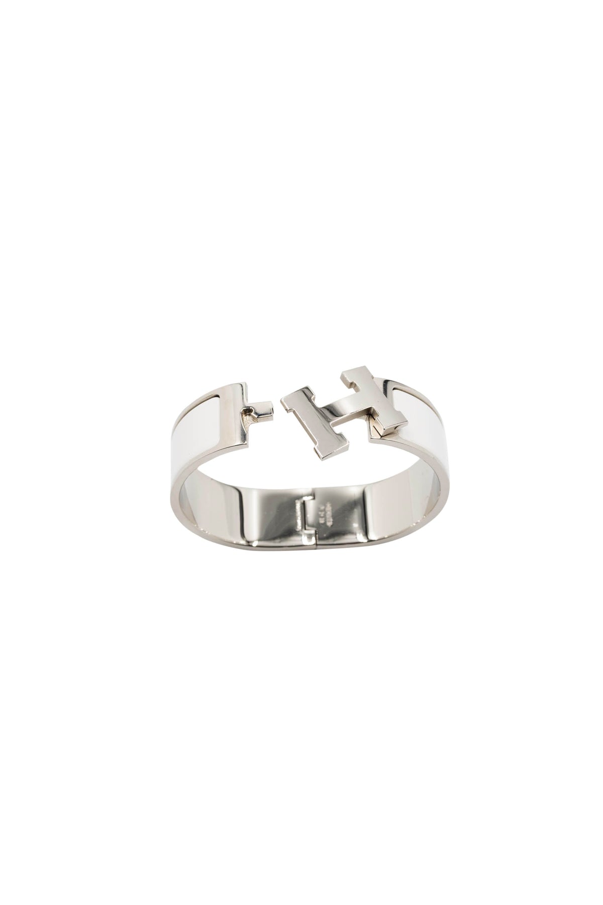 Hermes Clic Clac H Bangle 3/4&quot; Silver and White Enamel