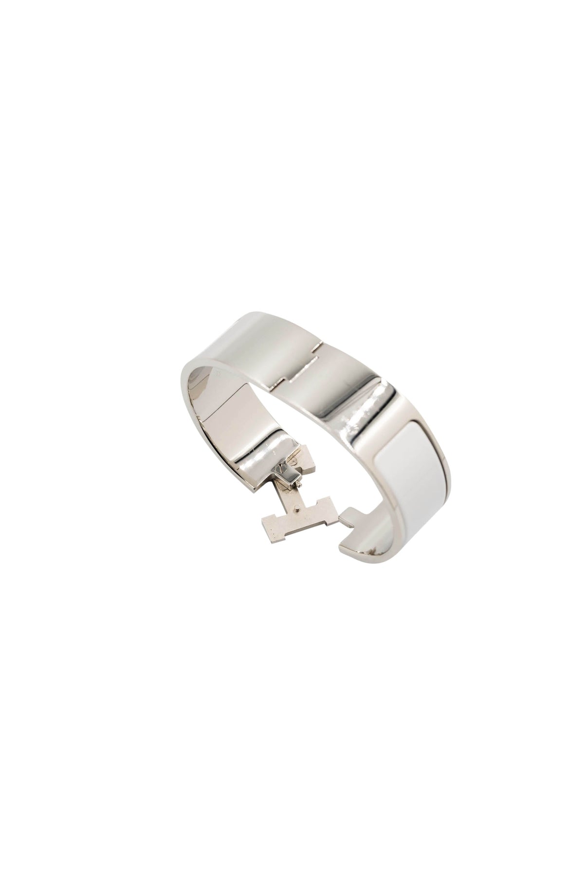 Hermes Clic Clac H Bangle 3/4&quot; Silver and White Enamel