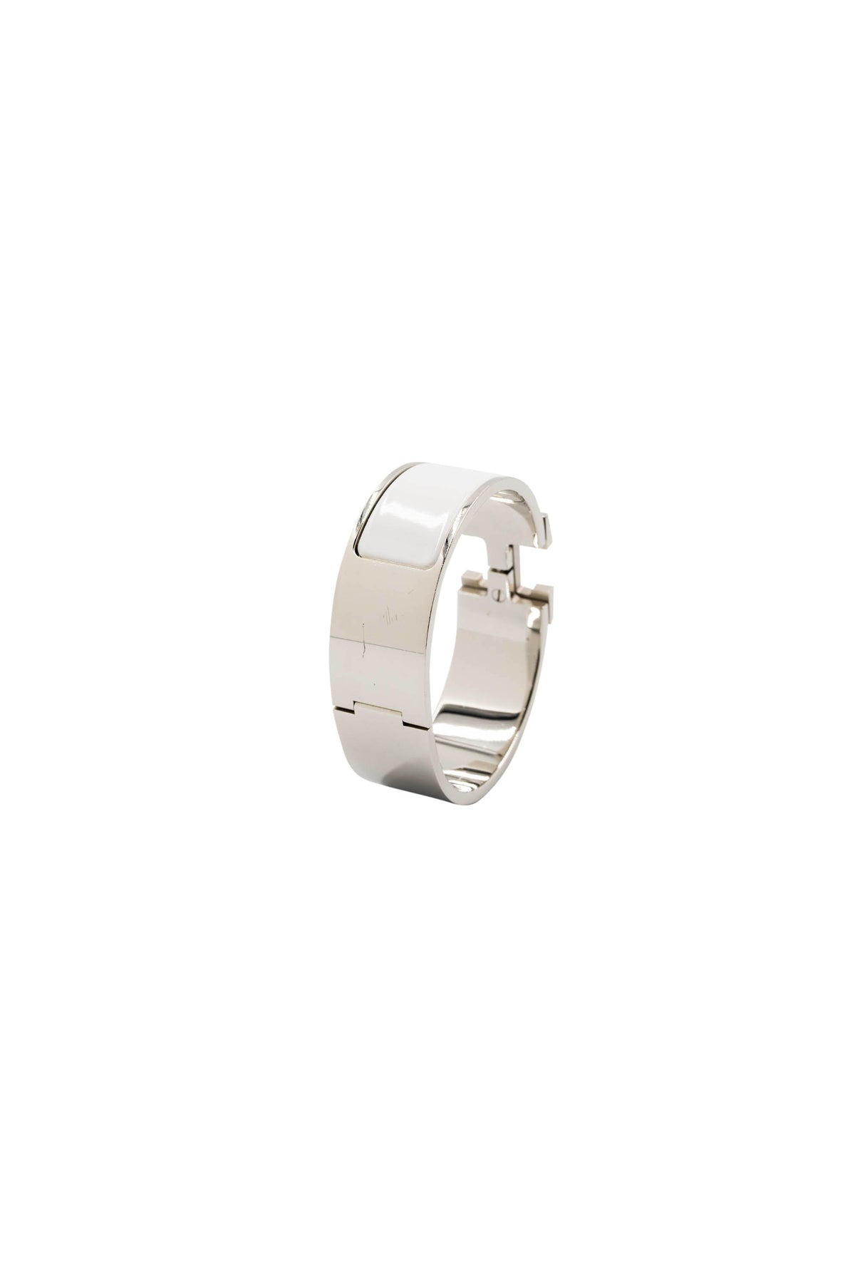 Hermes Clic Clac H Bangle 3/4&quot; Silver and White Enamel