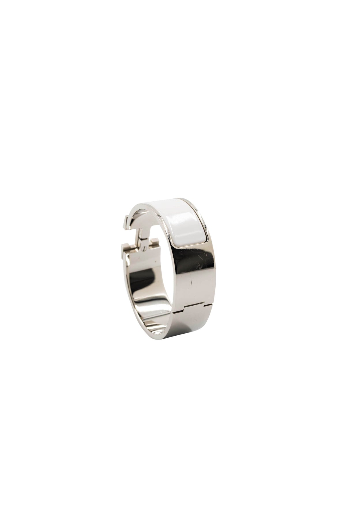 Hermes Clic Clac H Bangle 3/4&quot; Silver and White Enamel