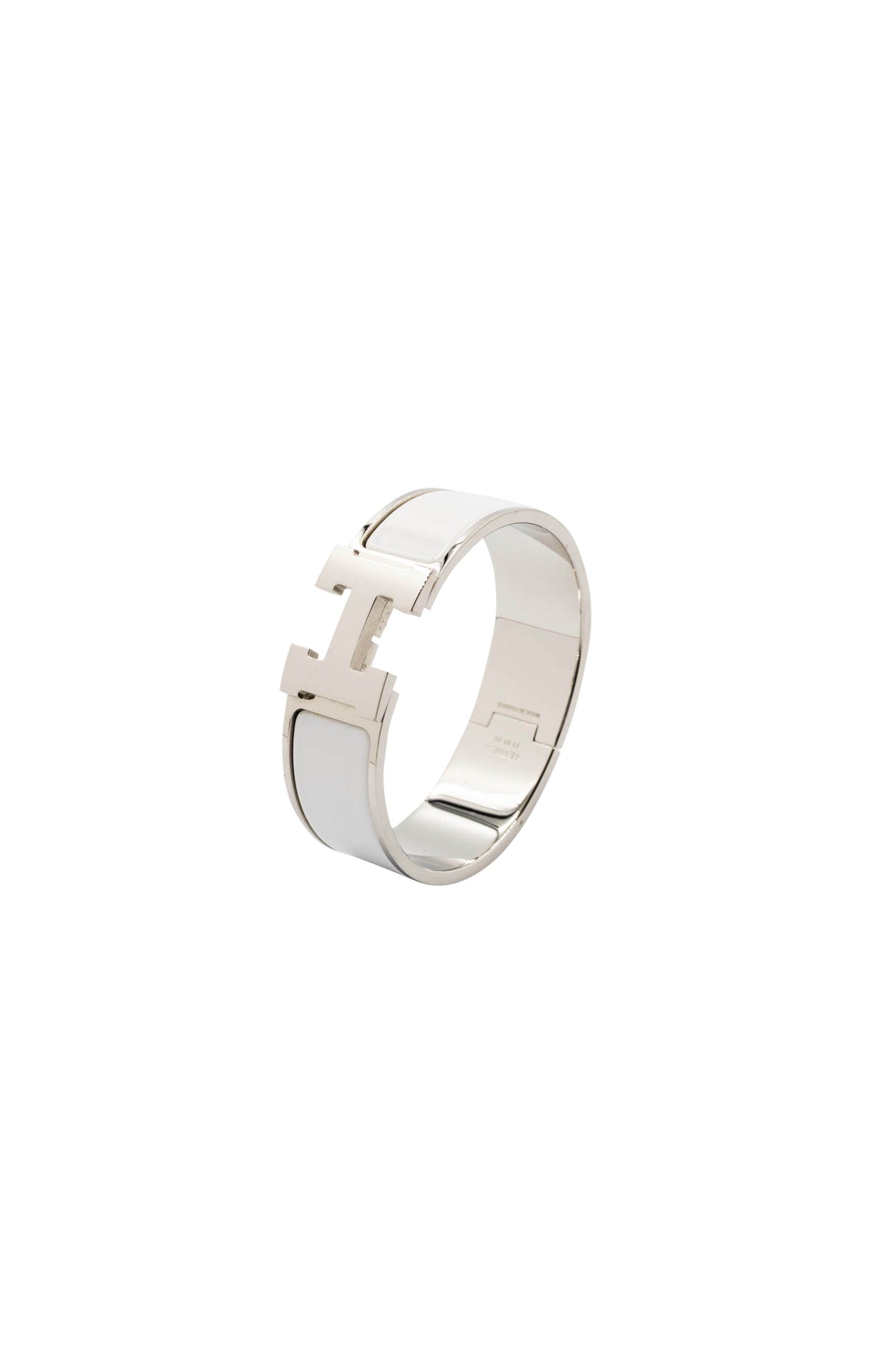 Hermes Clic Clac H Bangle 3/4&quot; Silver and White Enamel