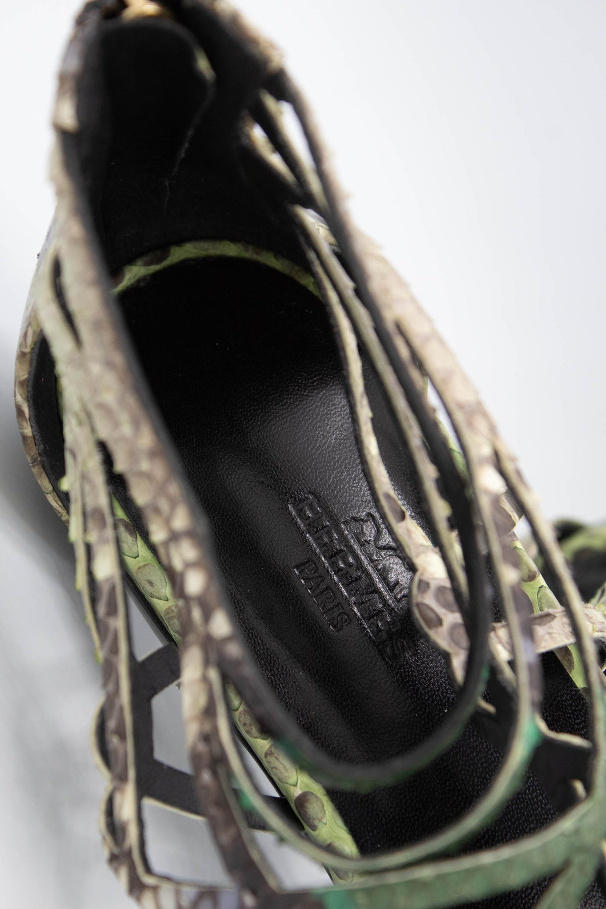 Hermes Green Snakeskin Strappy Gladiator Sandals Size 37.5