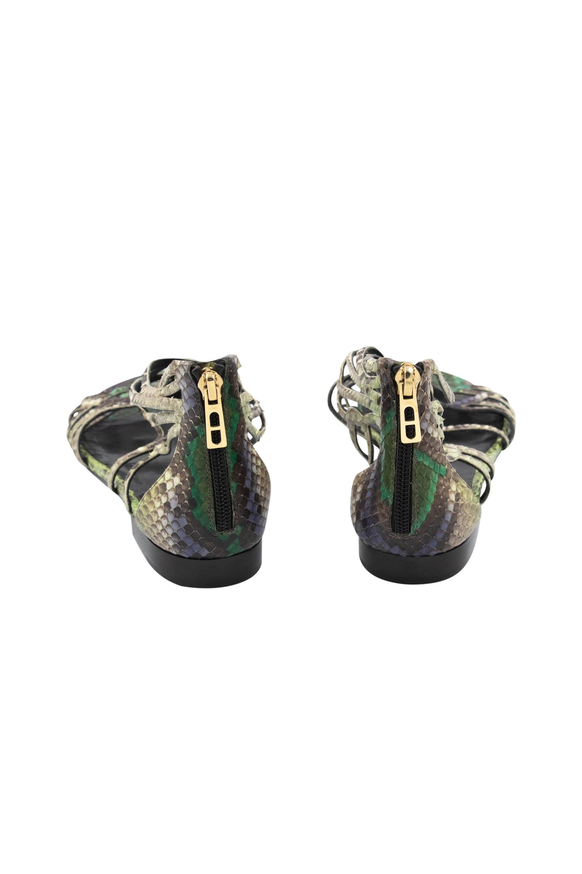 Hermes Green Snakeskin Strappy Gladiator Sandals Size 37.5