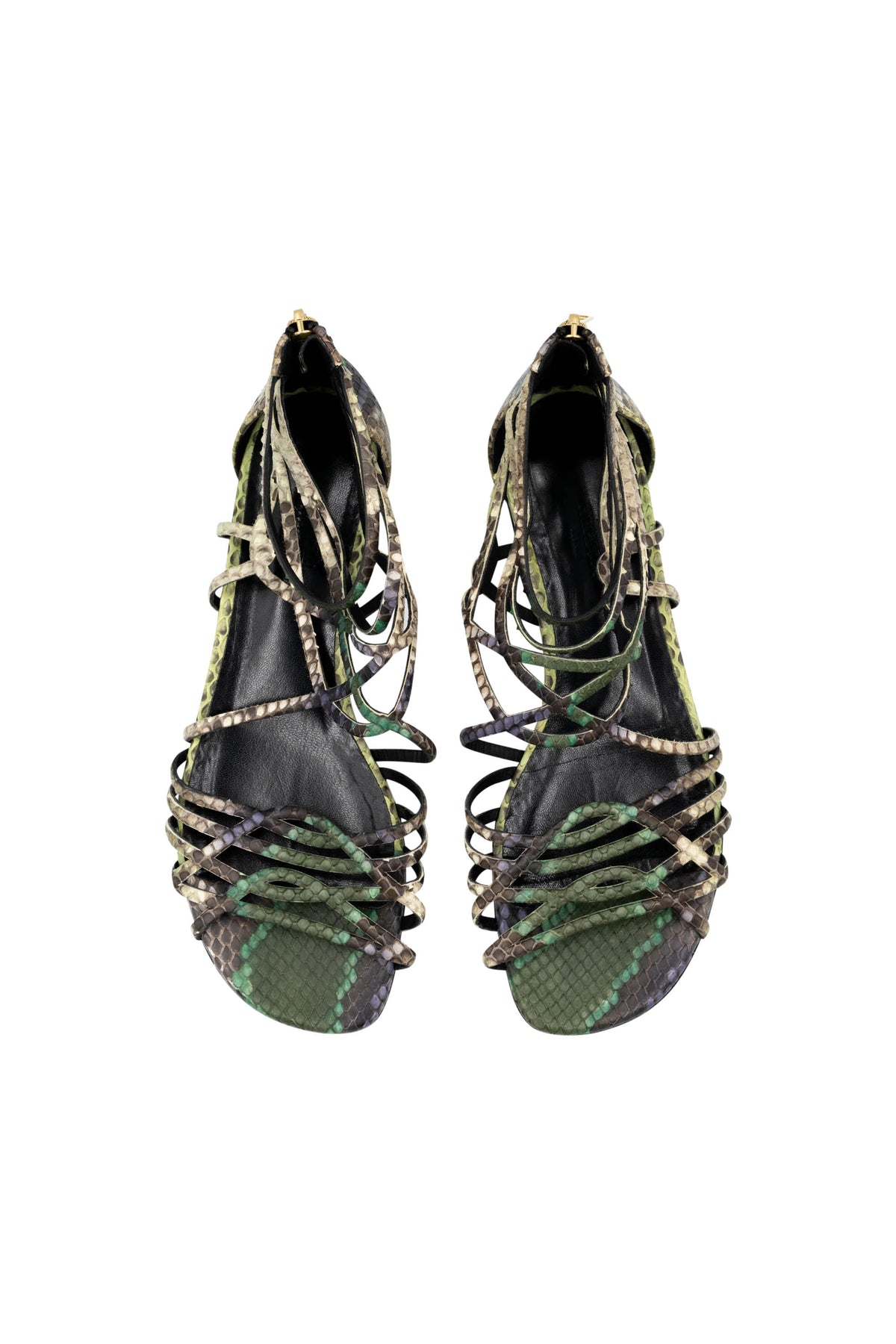Hermes Green Snakeskin Strappy Gladiator Sandals Size 37.5