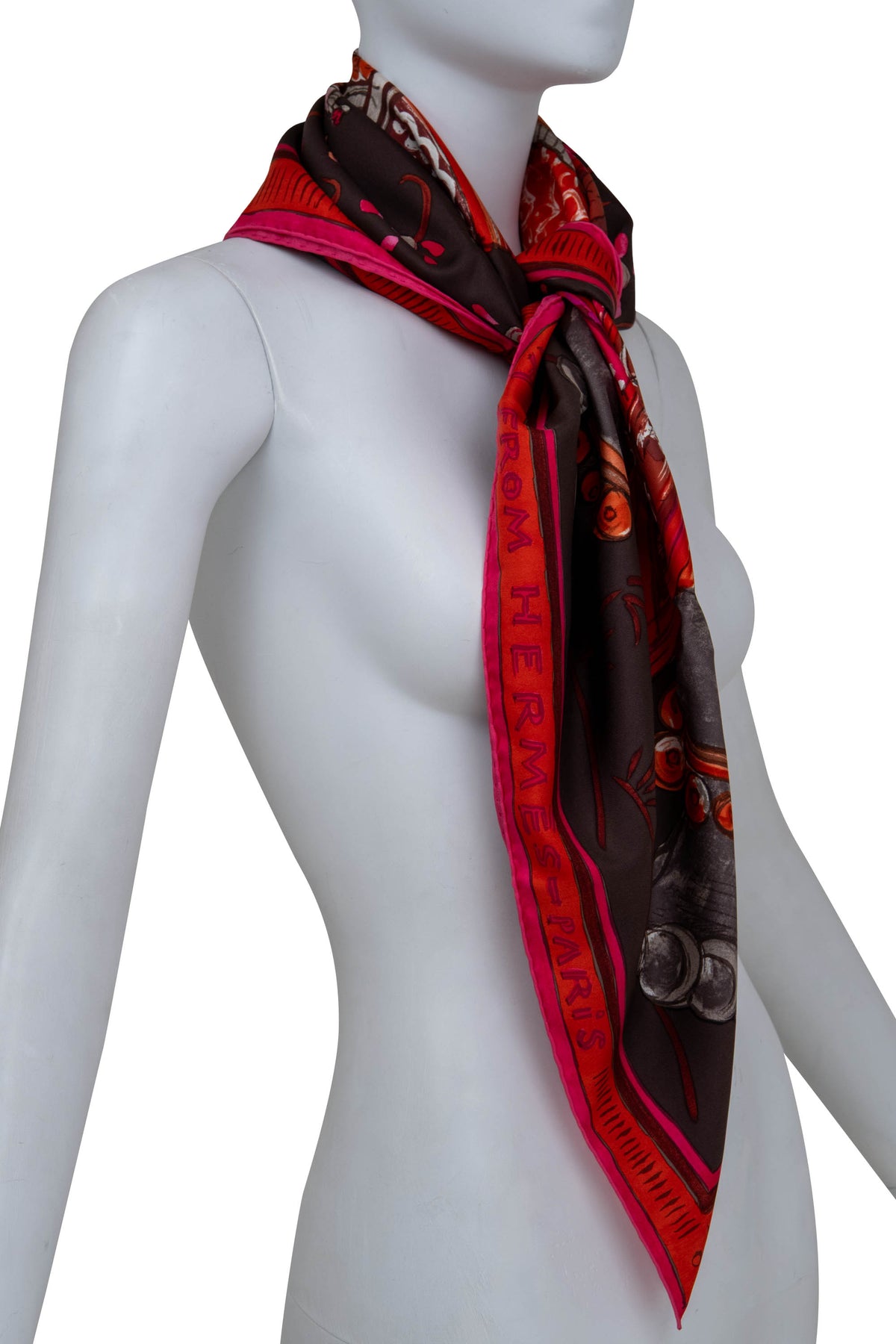 Hermes Pink Gray Brown "Beloved India" Silk Scarf 90 cm