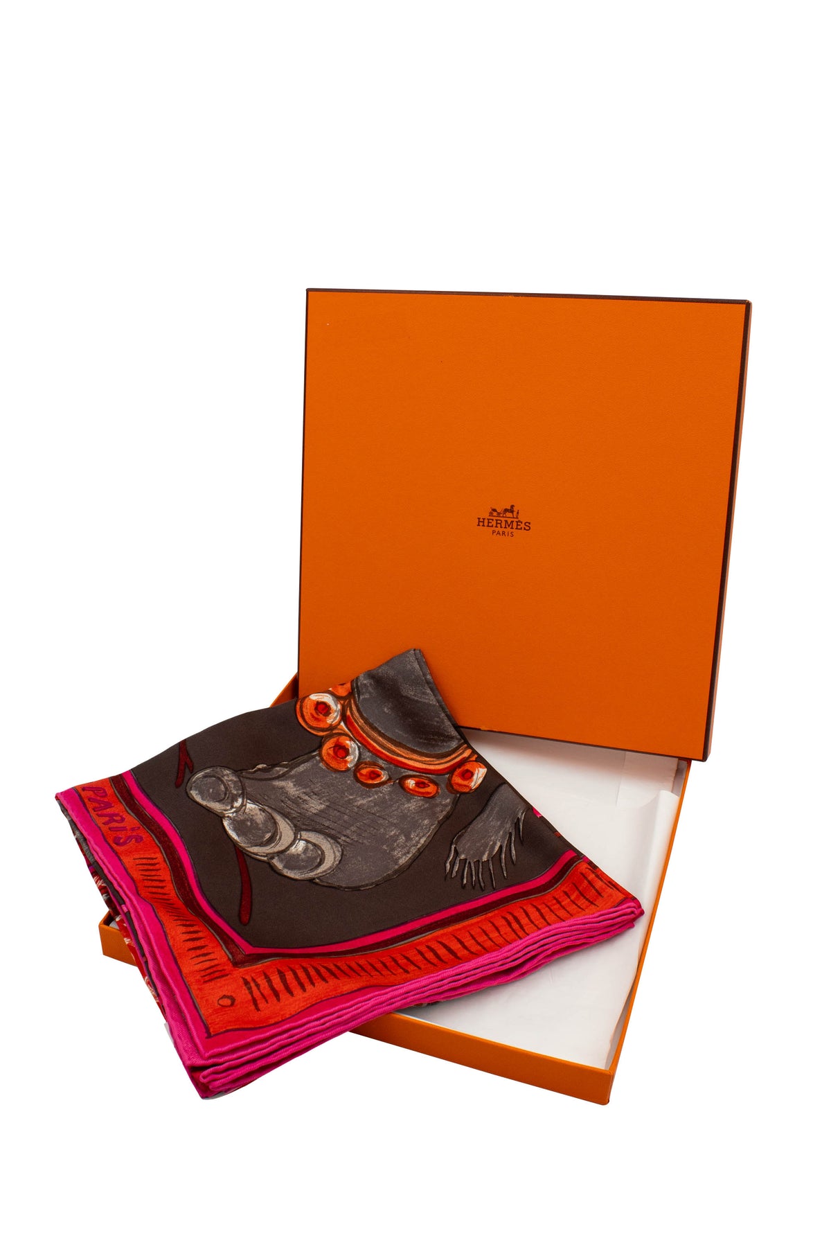 Hermes Pink Gray Brown "Beloved India" Silk Scarf 90 cm