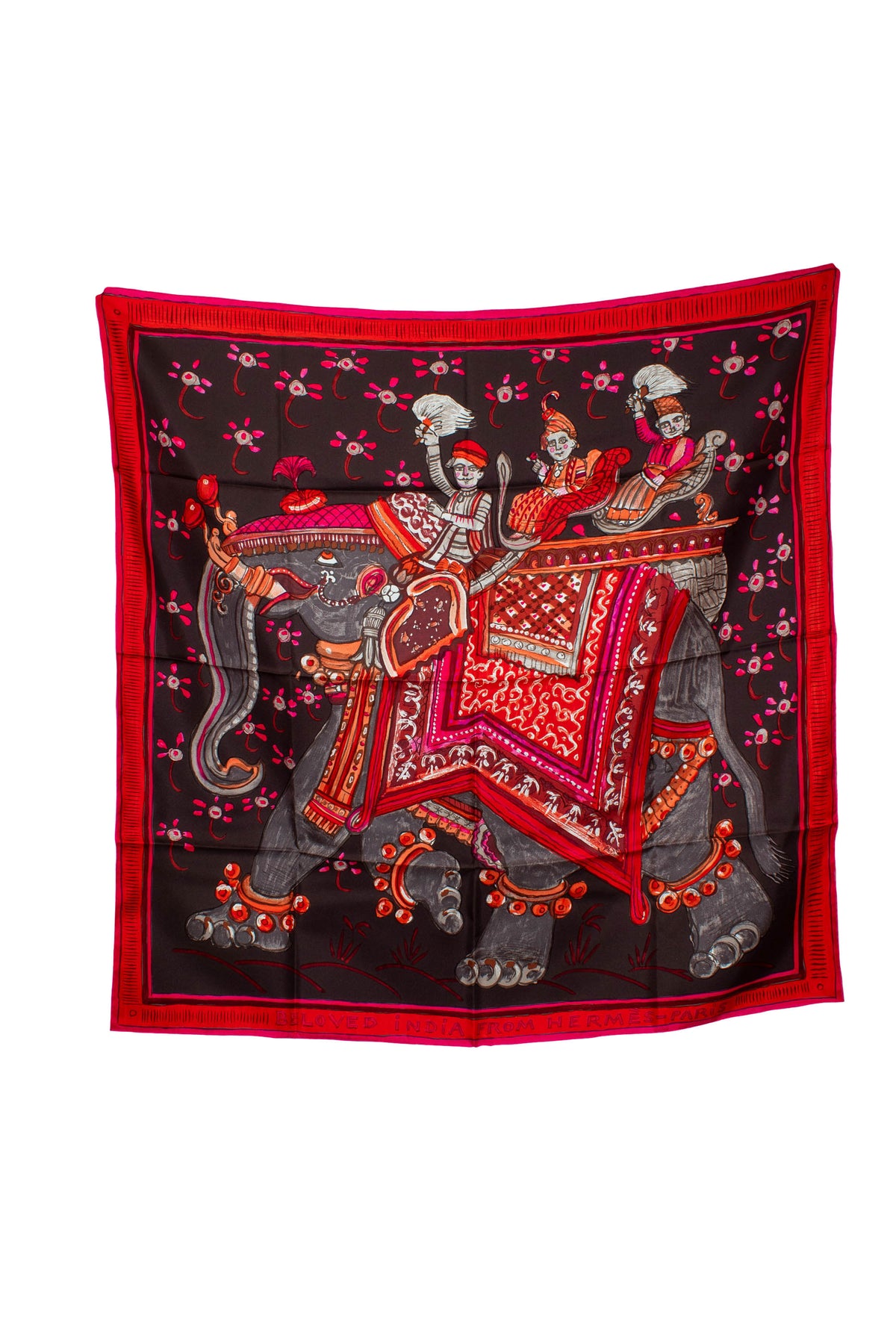 Hermes Pink Gray Brown "Beloved India" Silk Scarf 90 cm