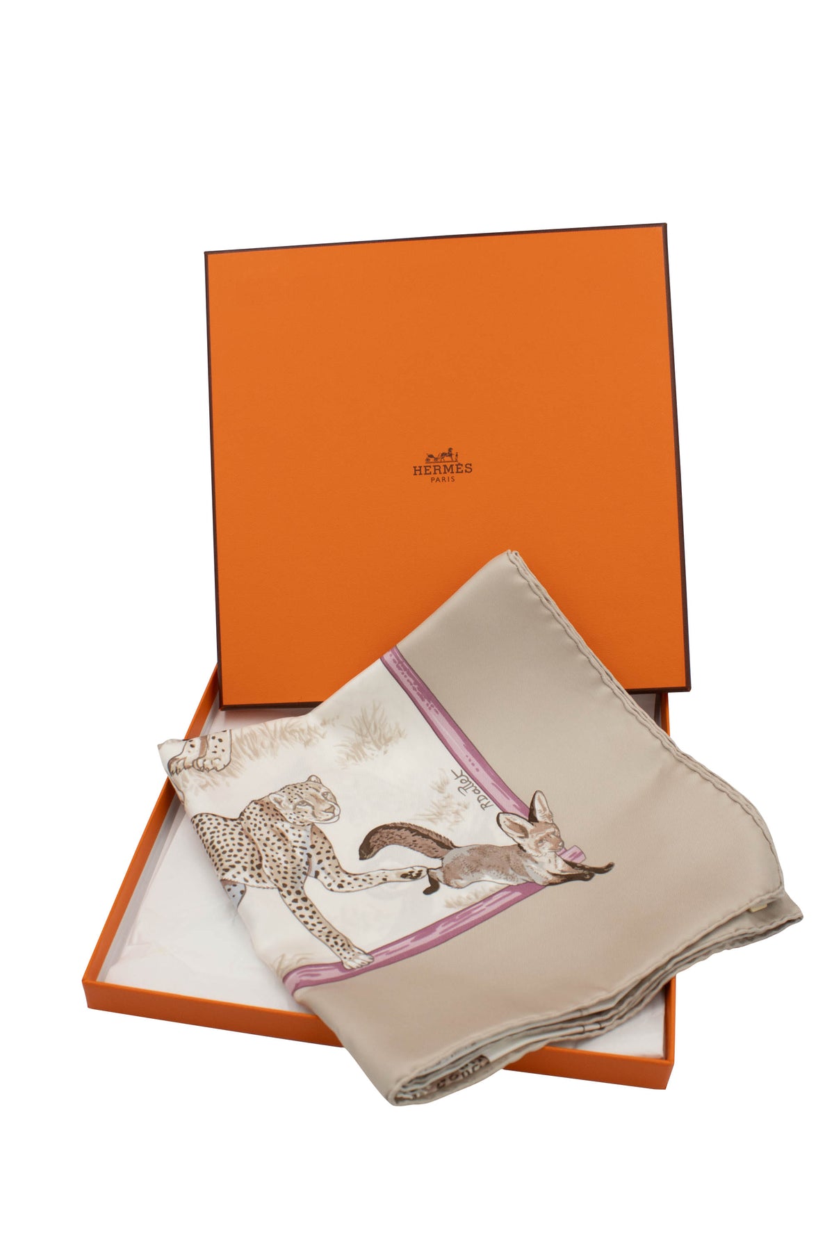 Hermes Rose Beige "Tendresse Feline" Scarf 90 cm