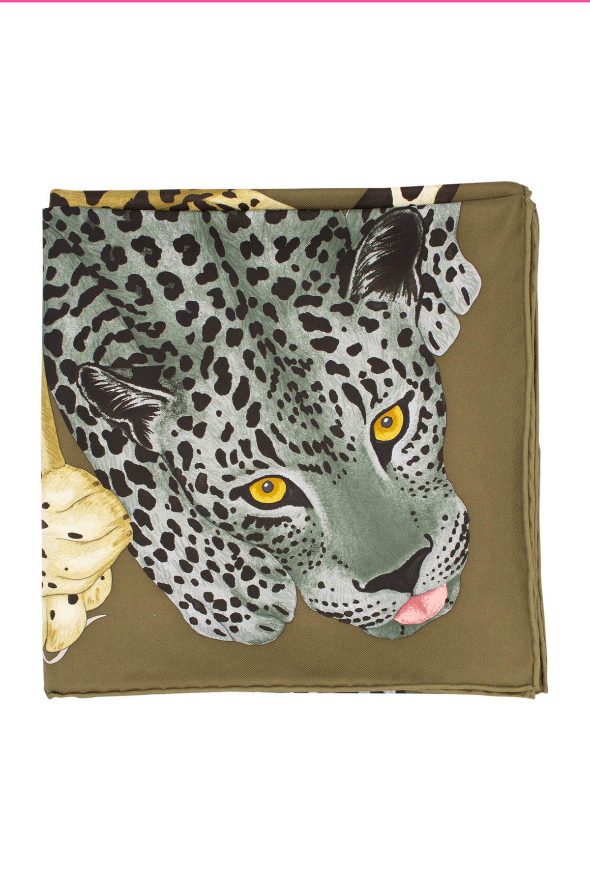 Hermes Khaki Lazy Leopardesses Silk Scarf NWT Size 90 cm