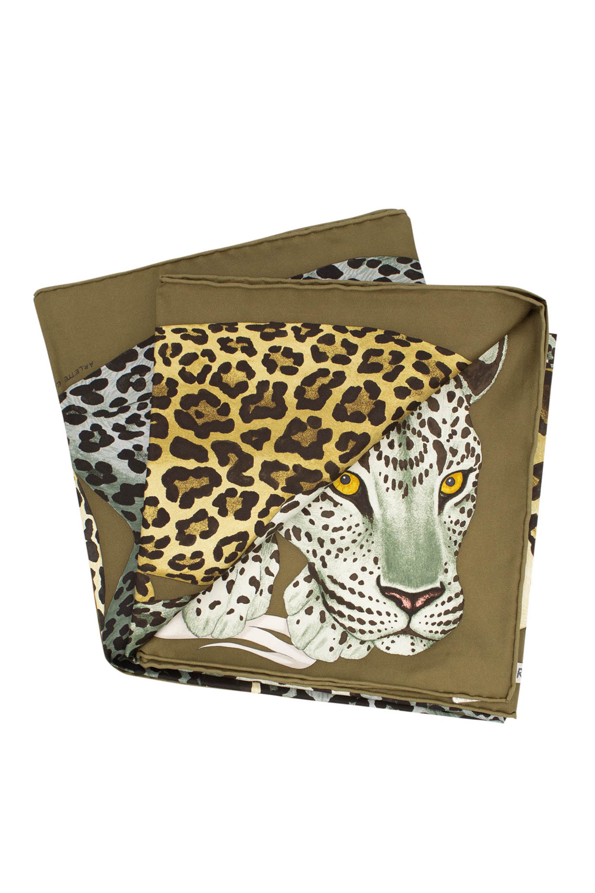 Hermes Khaki Lazy Leopardesses Silk Scarf NWT Size 90 cm - Foxy