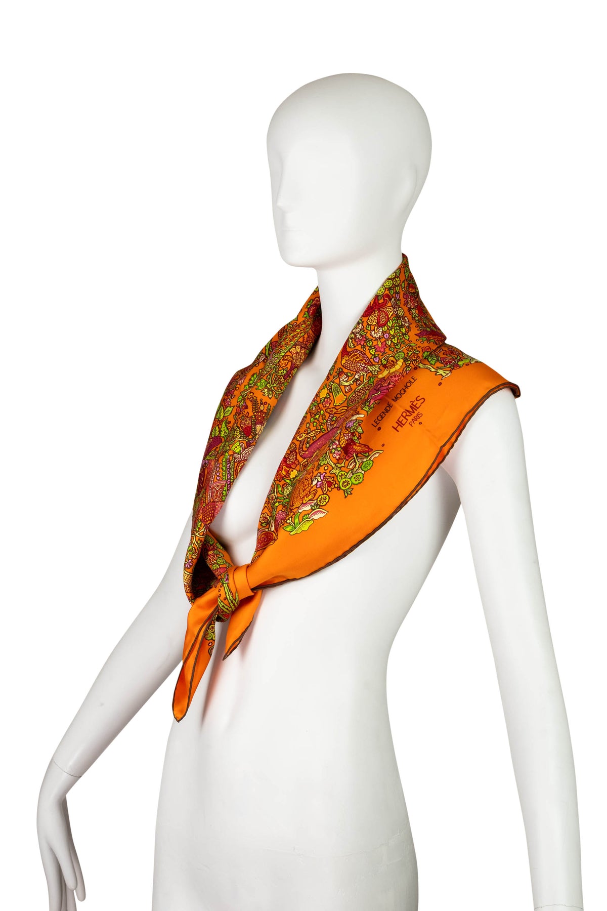 Hermes Orange and Green “legende moghole” Silk Scarf 90cm