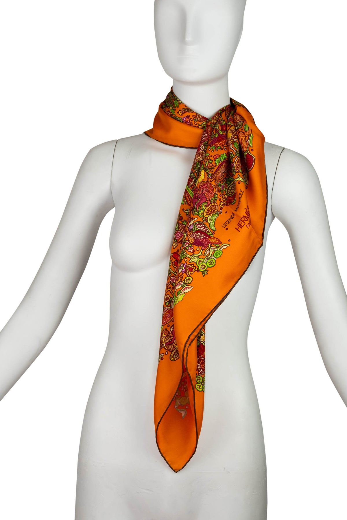 Hermes Orange and Green “legende moghole” Silk Scarf 90cm