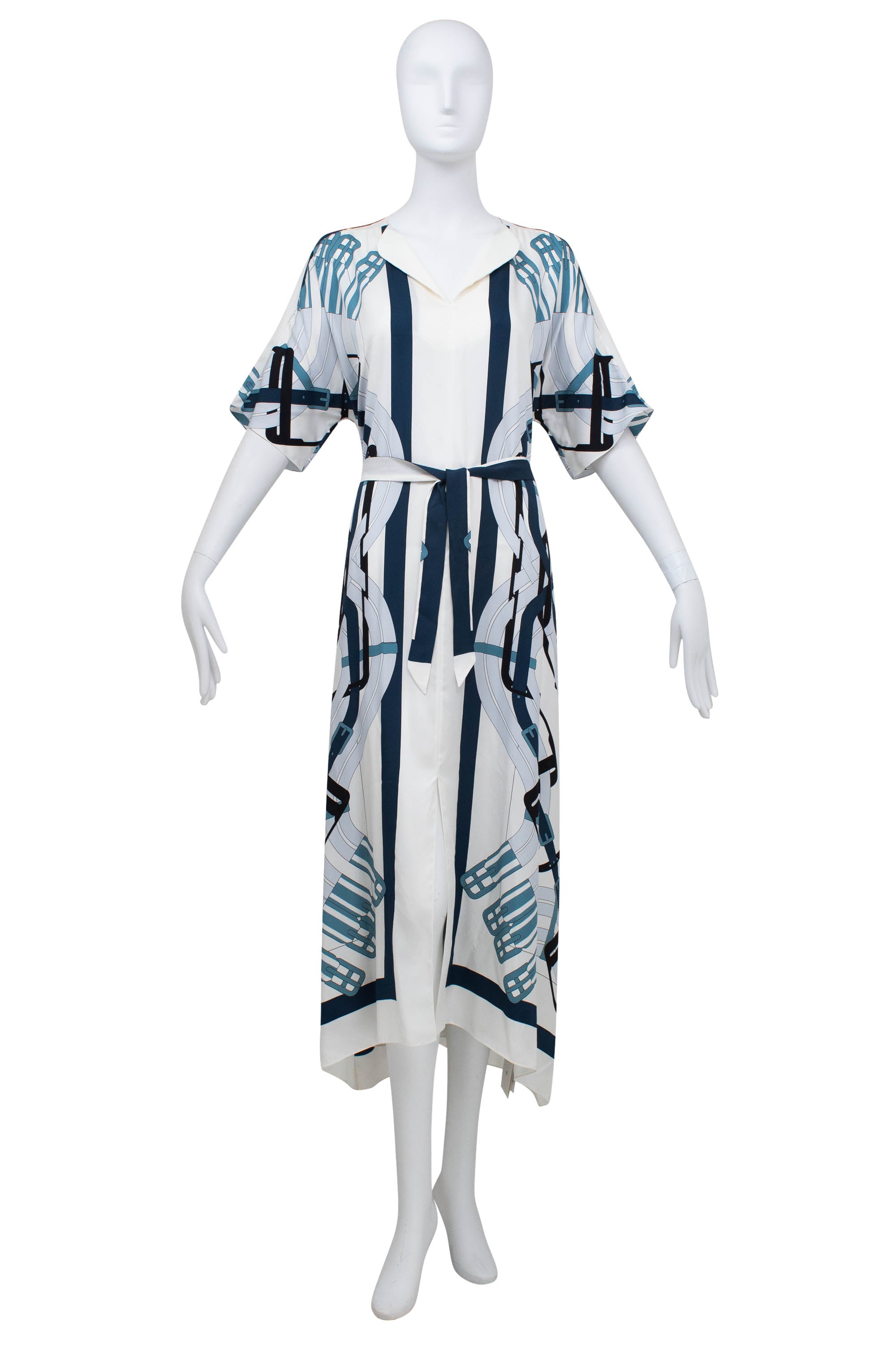 hermes blue dress and White Equestrian Print Silk Caftan Maxi Size 40/ Size:13/14 years off white People Behind 'The Dress'