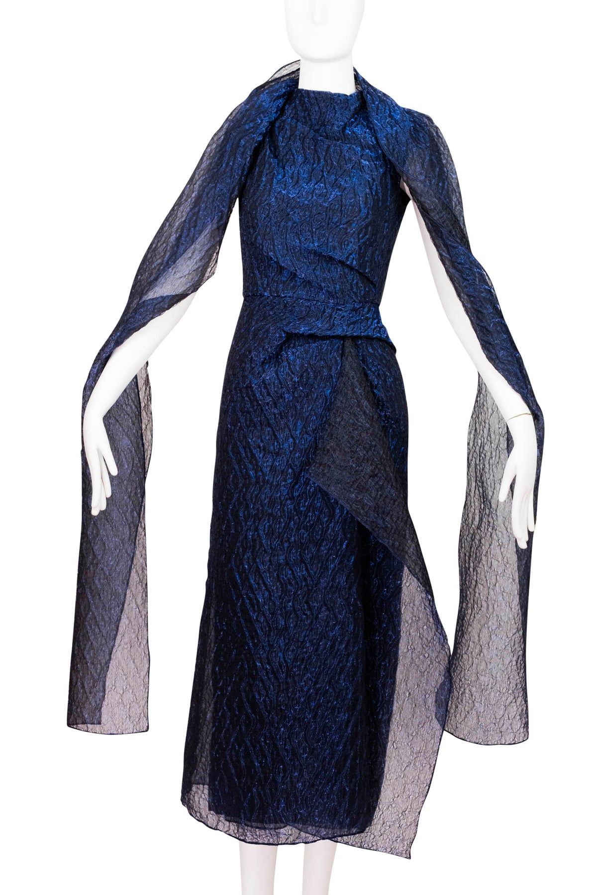 Erdem Sapphire Blue Midi Dress With Shawl FW 2024 Size 6