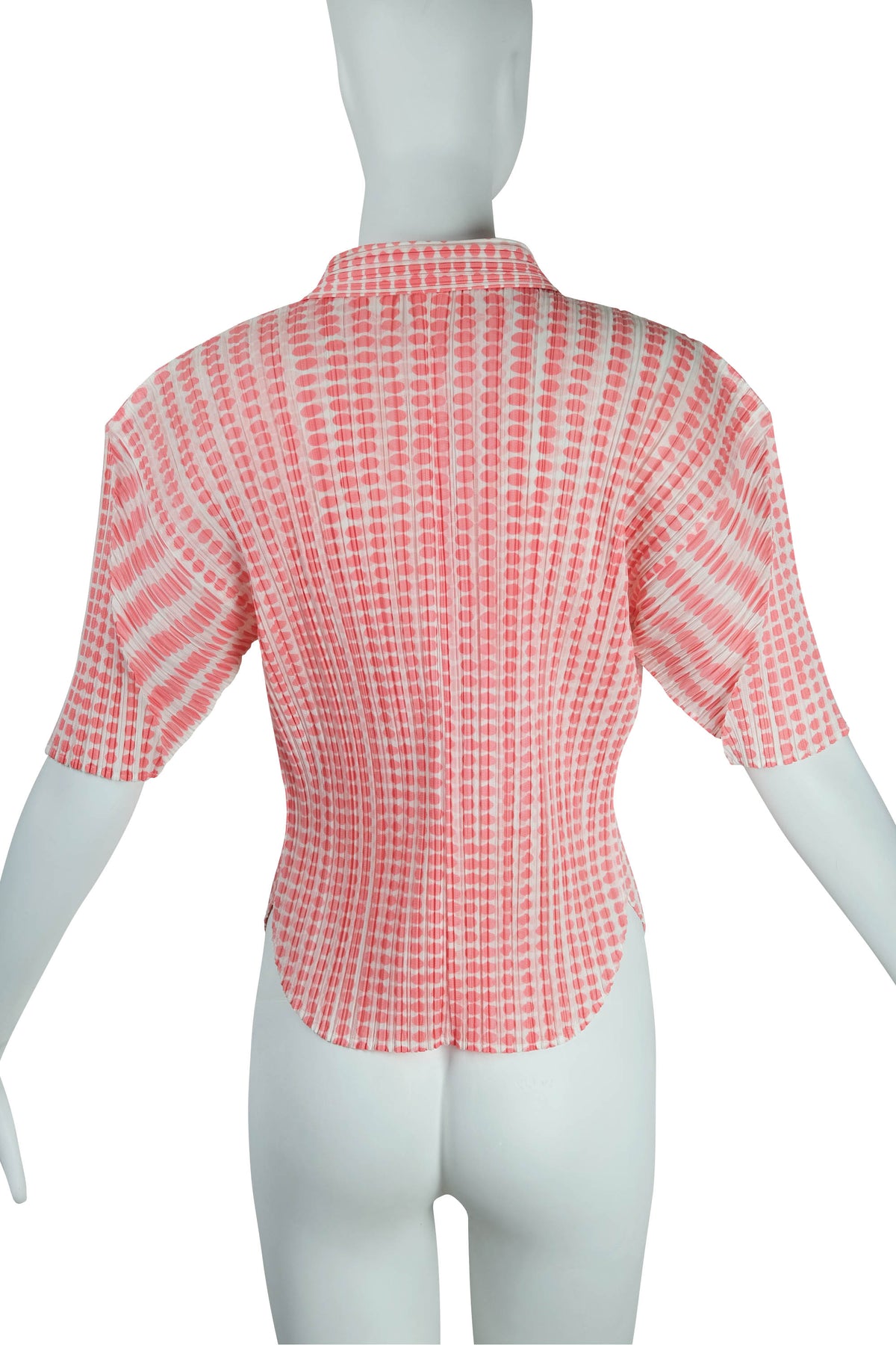 Issey Miyake Pleats Please Pink White Polka Dot Button Shirt Size M