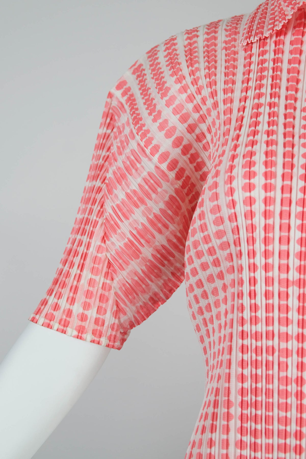 Issey Miyake Pleats Please Pink White Polka Dot Button Shirt Size M