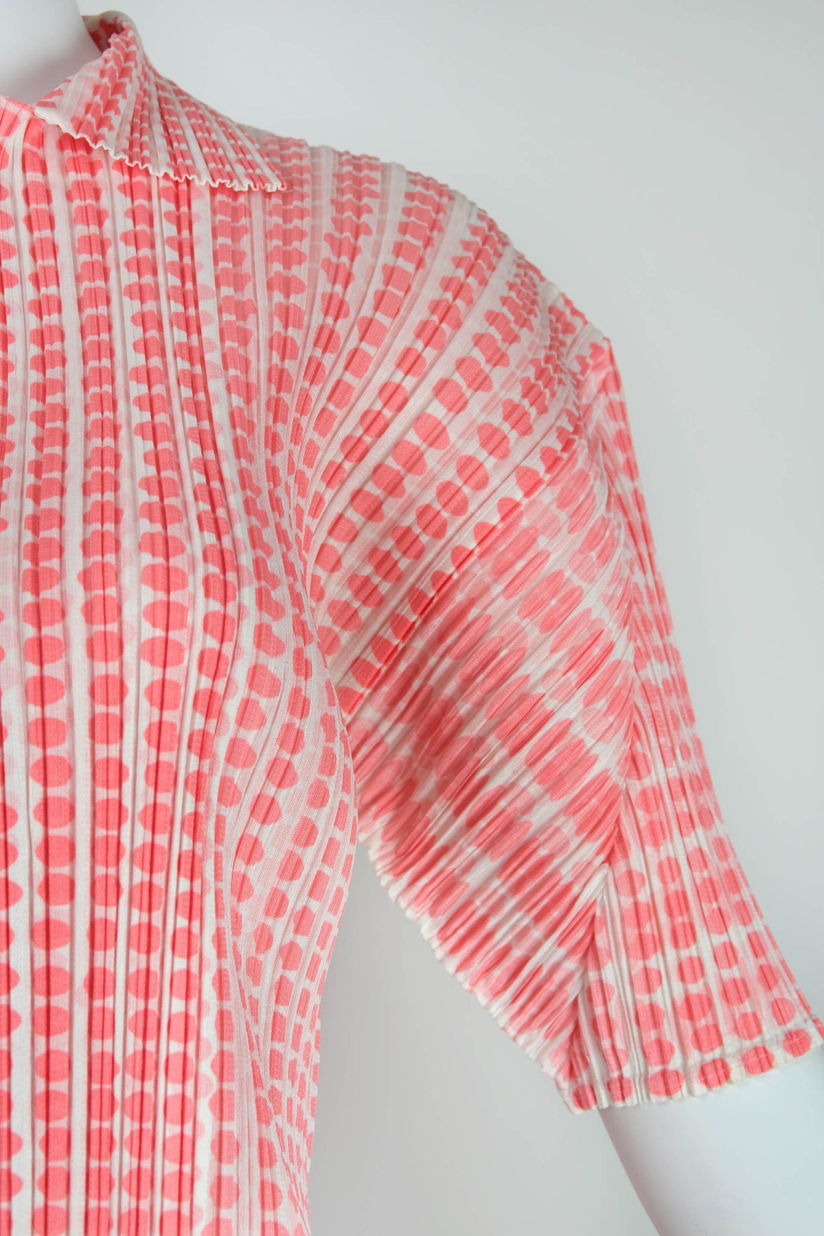 Issey Miyake Pleats Please Pink White Polka Dot Button Shirt Size M
