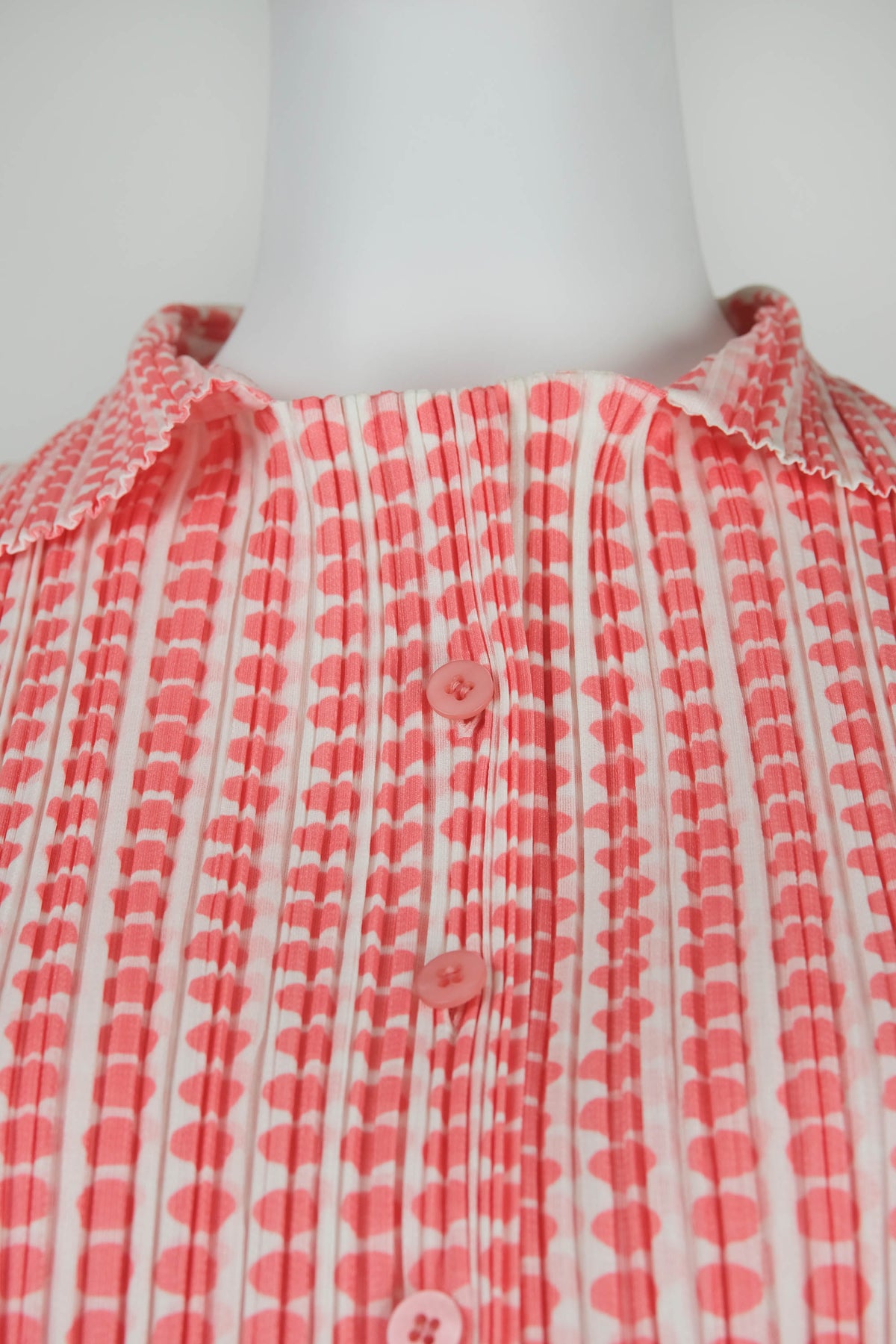 Issey Miyake Pleats Please Pink White Polka Dot Button Shirt Size M