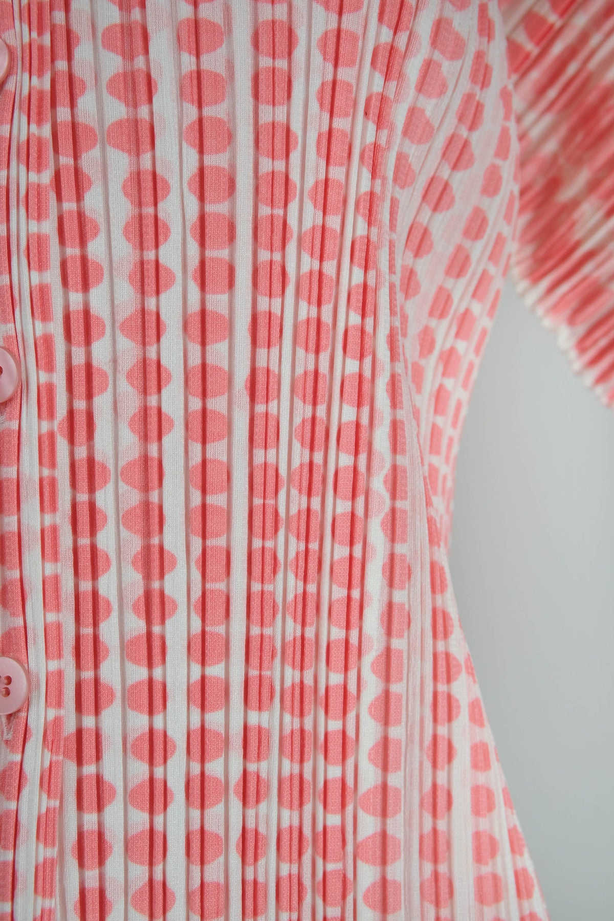 Issey Miyake Pleats Please Pink White Polka Dot Button Shirt Size M